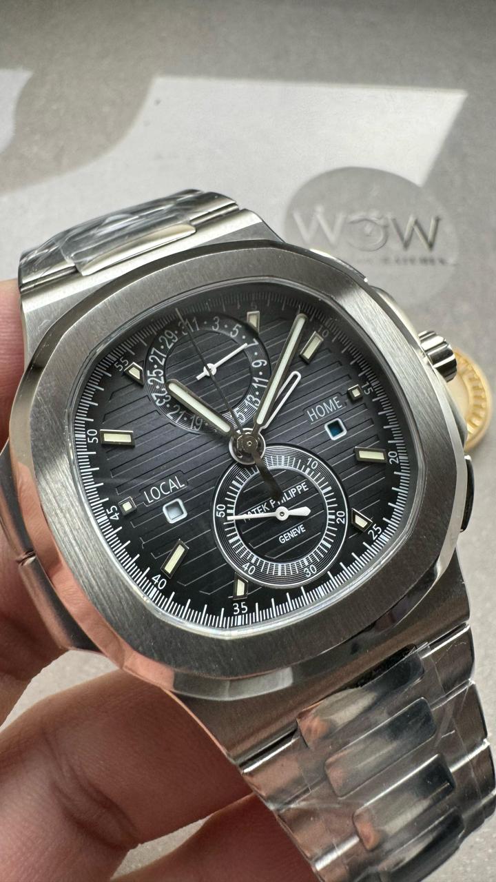 Replica PATEK PHILIPPE PPF Nautilus Chronograph Travel 5990 SS Grey Dial Stick on SS Bracelet A28-520 - Top club