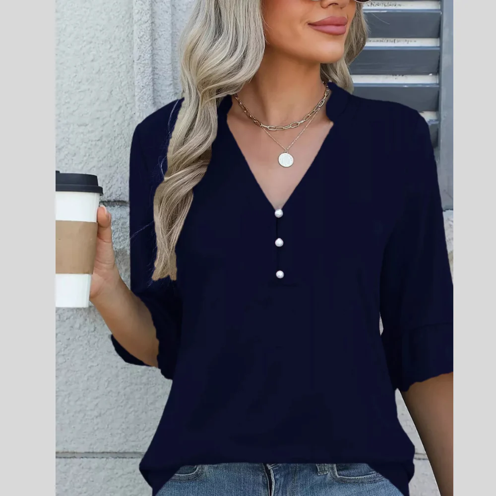 Full Size Notched Flounce Sleeve Blouse Plus Size - ZKZOOK