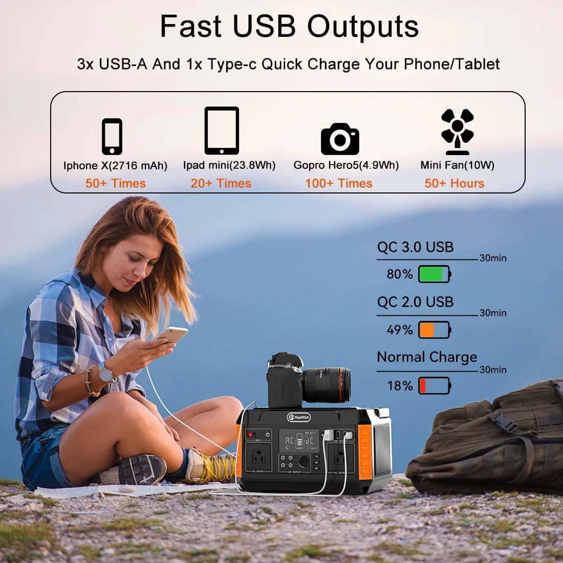 Flashfish 560W Portable Power Station, 520Wh/140400mAh Solar Generator for CPAP Machine Outdoor RV/Van Camping Blackout Emergency - Image 7