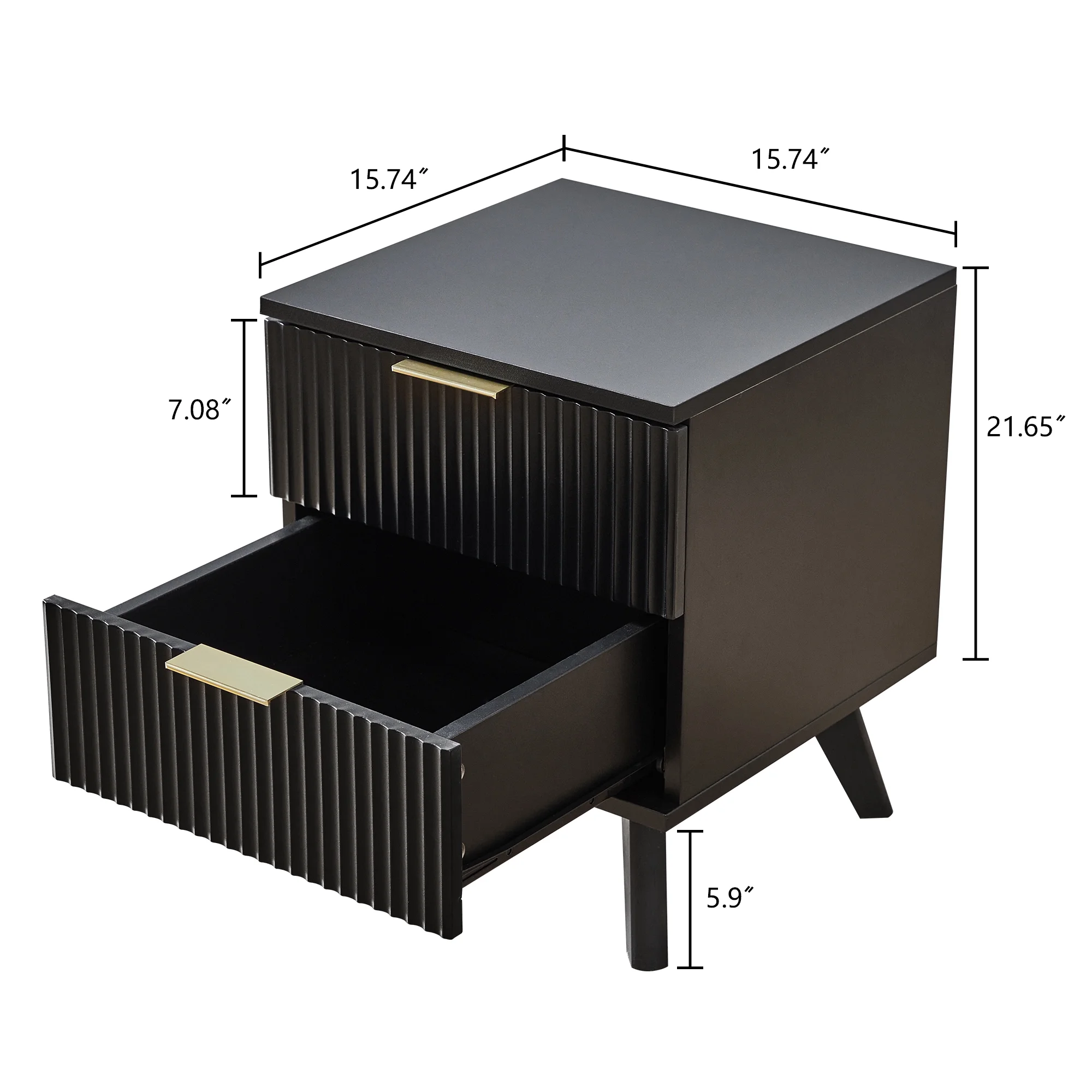 YOCWO Fluted Nightstand for Bedroom Set of 2 , Wood Bedside Table Set of 2 with Drawers, Black - Image 4