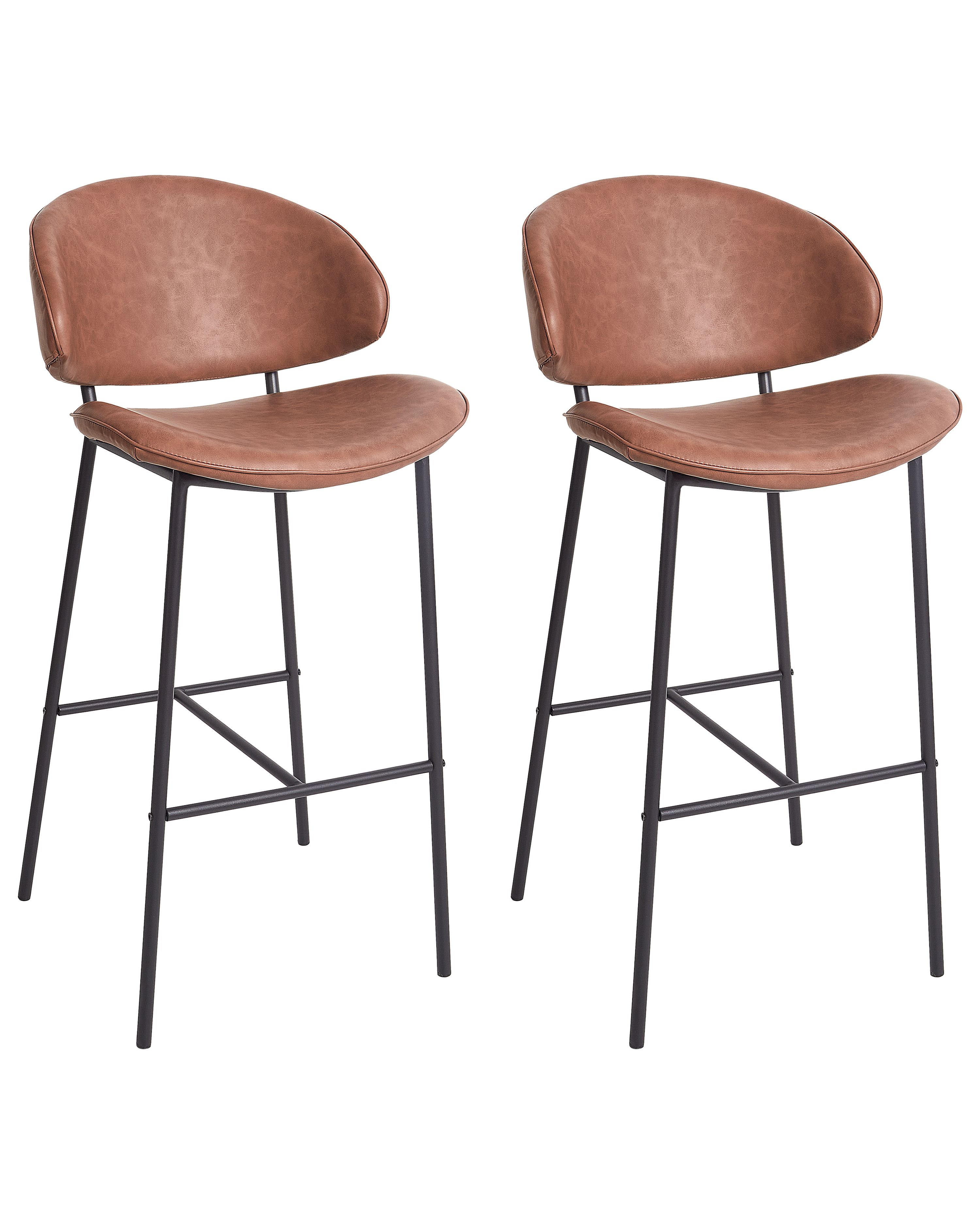 Set of 2 Bar Chairs KIANA Faux Leather Brown