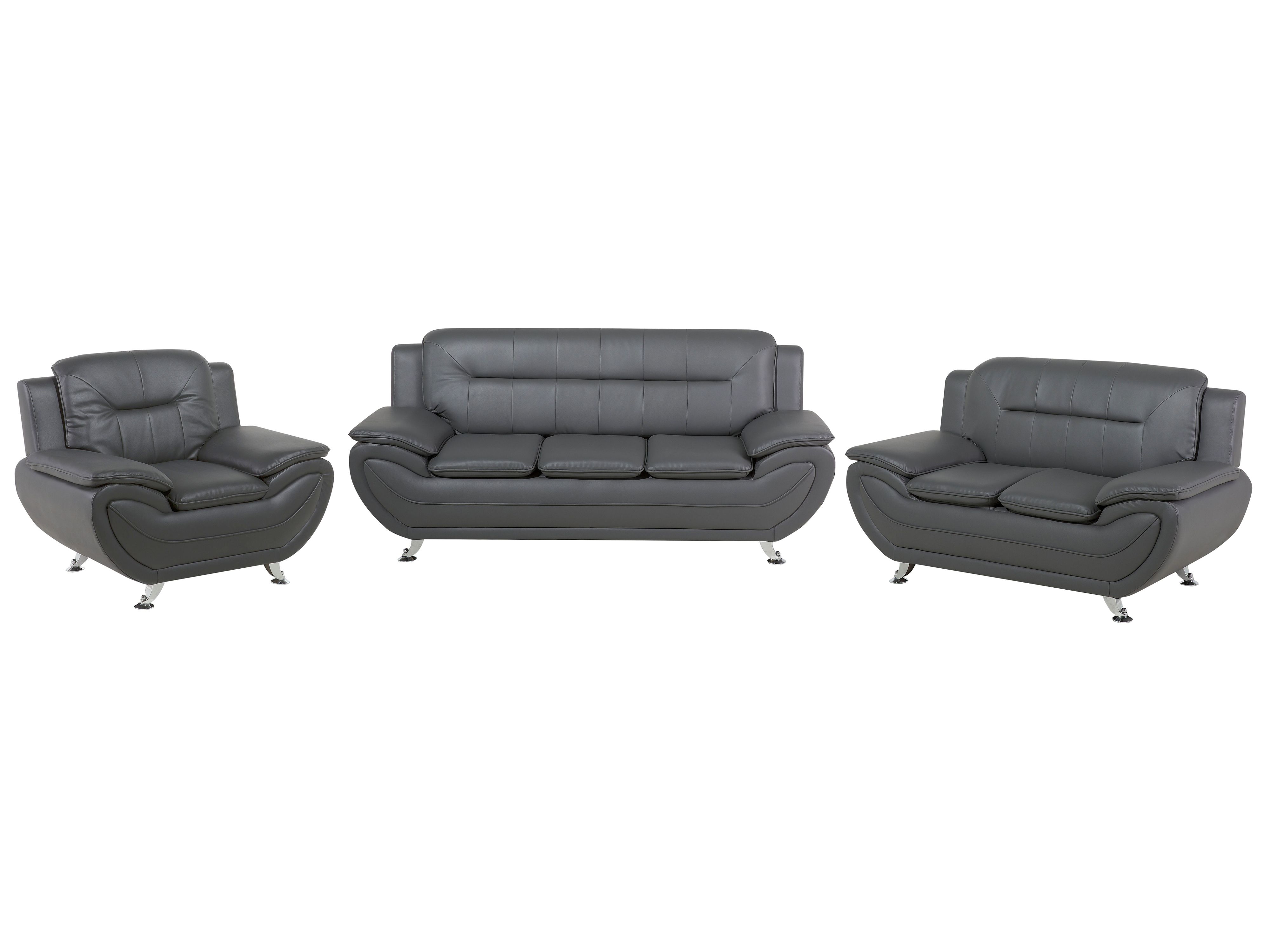 Living Room Set 6 Seater LEIRA II Faux Leather Grey