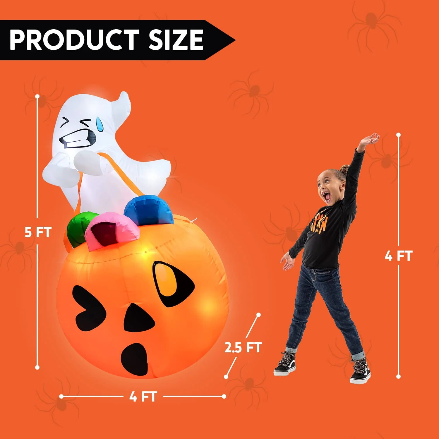 Joyfy 5ft Halloween Inflatables Light up Cute Ghost - Image 7 Joyfy 5ft Halloween Inflatables Light up Cute Ghost - Image 7