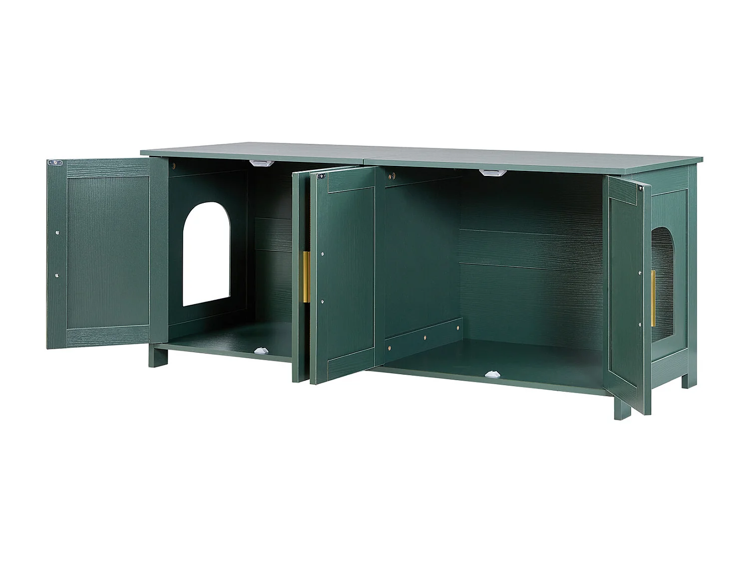 Meuble Bac à Litière SucceBuy Chat Armoire Cache Maison de Toilette Chat Intérieur, avec 4 Portes Rotin et 2 Entrées, Niche Cache-litière Bois, 120x45x50 cm