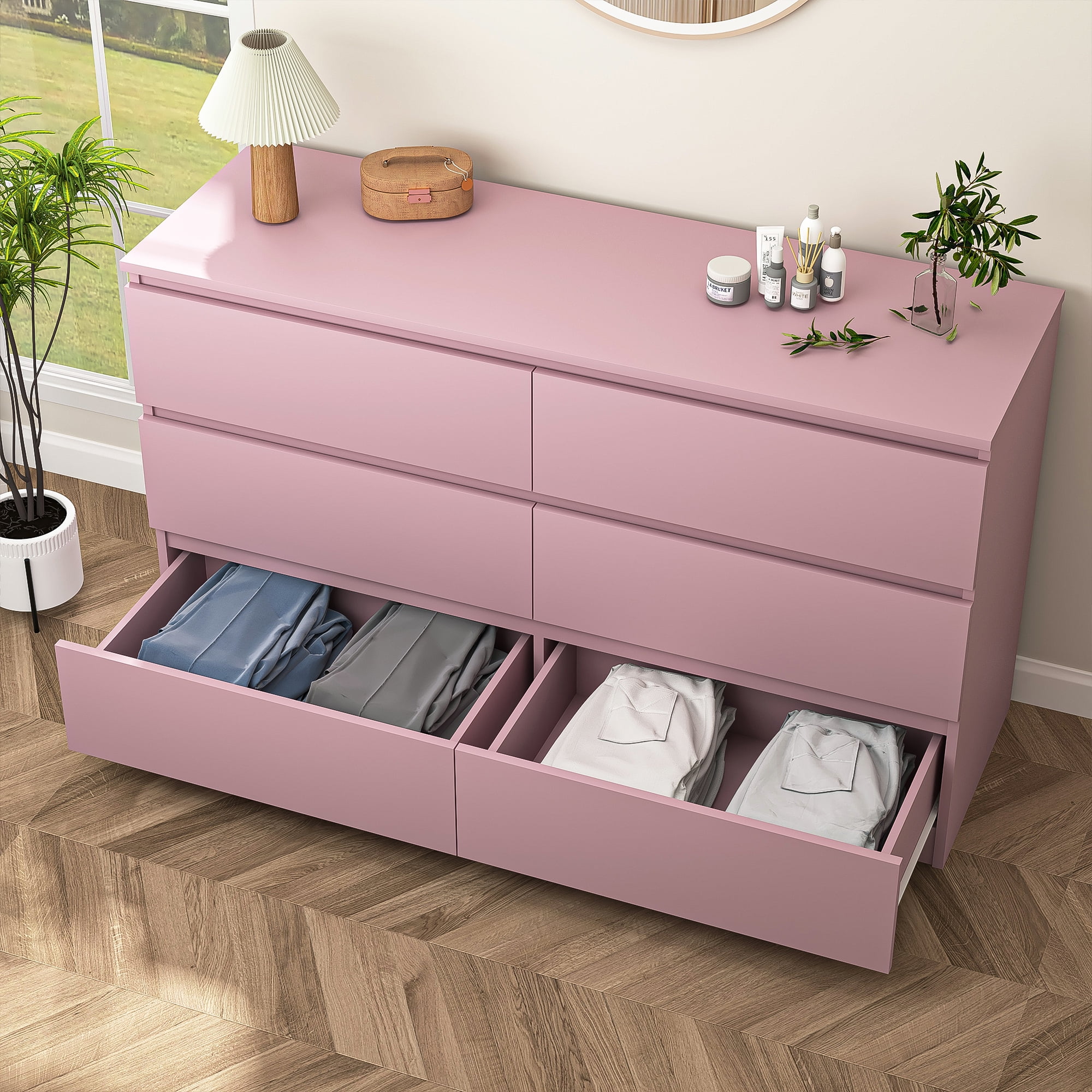 Kadyn White Chest of Drawer, 6 Double Drawer Dresser for Bedroom, Modern Storage Cabinet for Living Room, Dresser - Image 166