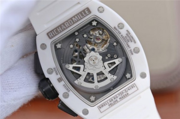 Replica Richard Mille RM011 White Ceramic Felipe Massa Green Inner Bezel White Rubber Strap A7750 - Top club