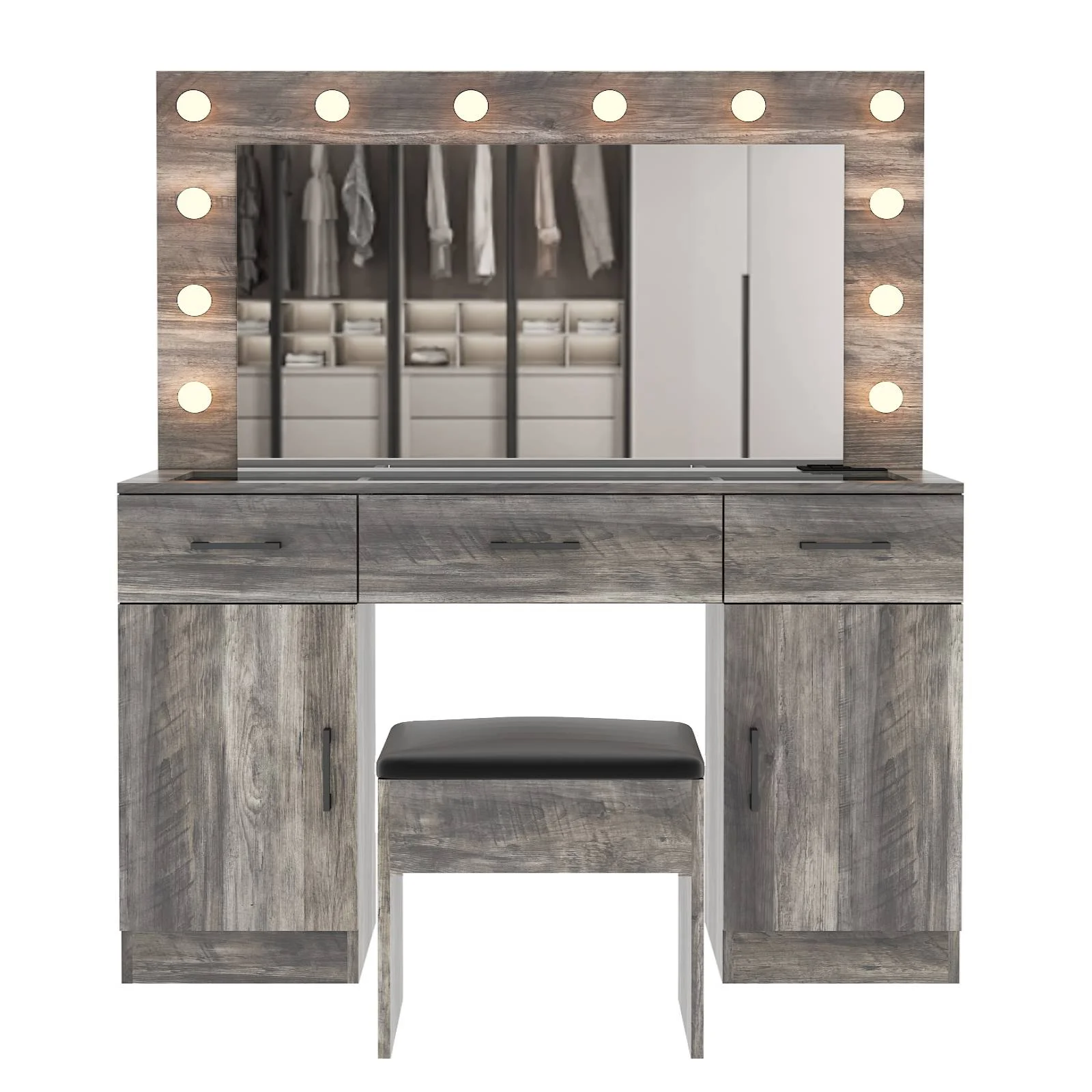 Ktaxon Large Makeup Vanity, Vanity Table Set w/ Visible Glass Top w/ Charging Station, White - Image 32