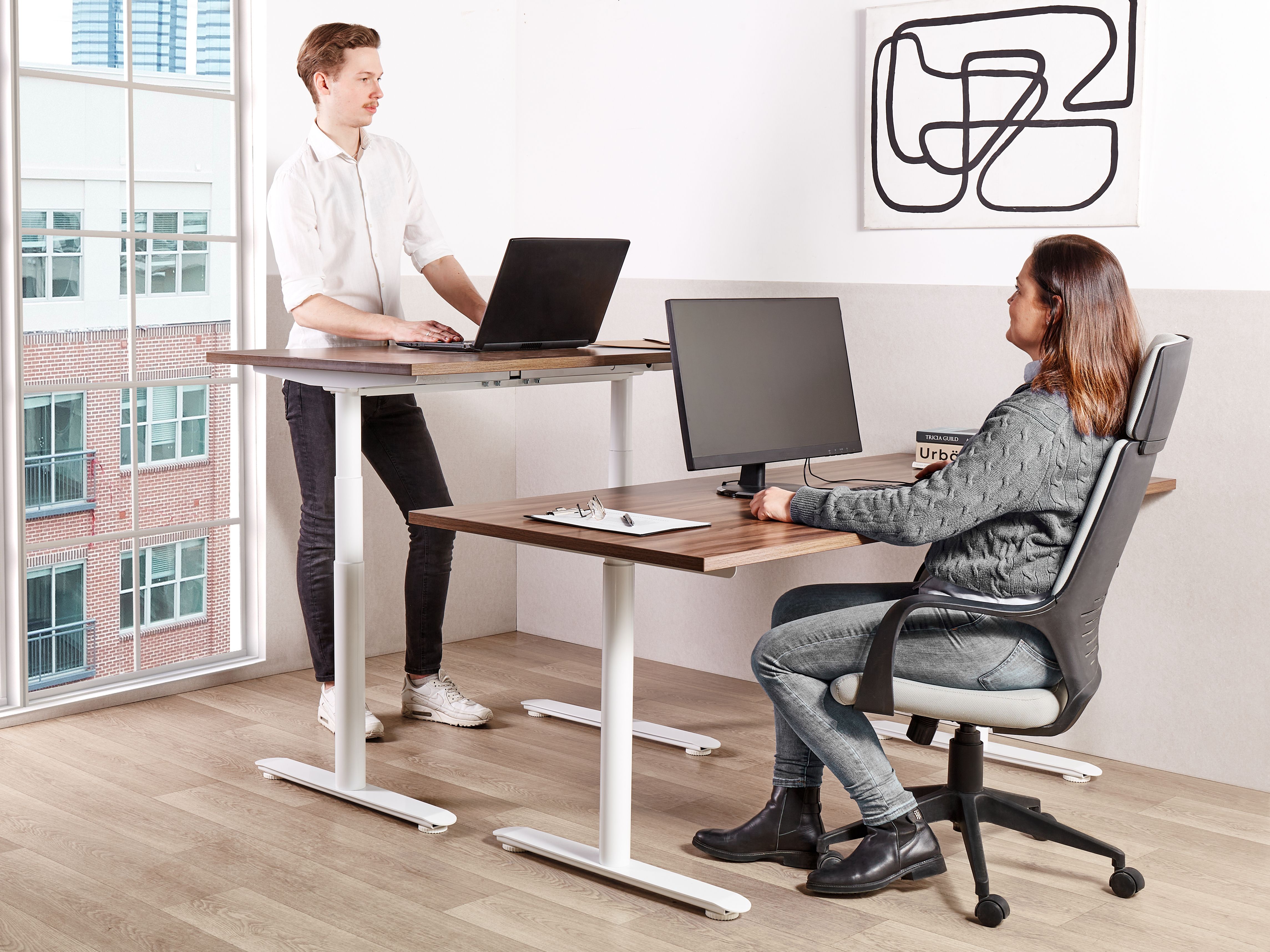 Electric Adjustable Standing Desk DESTINAS Brown/ White 180 cm 80 cm