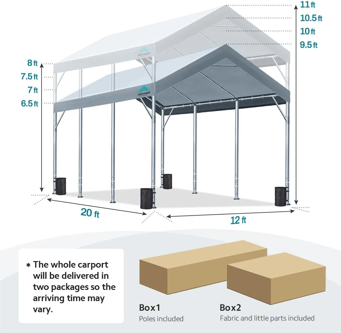 ADVANCE OUTDOOR Heavy Duty 12x20 ft Carport Canopy Garage, Gray - Image 6 ADVANCE OUTDOOR Heavy Duty 12x20 ft Carport Canopy Garage, Gray - Image 6