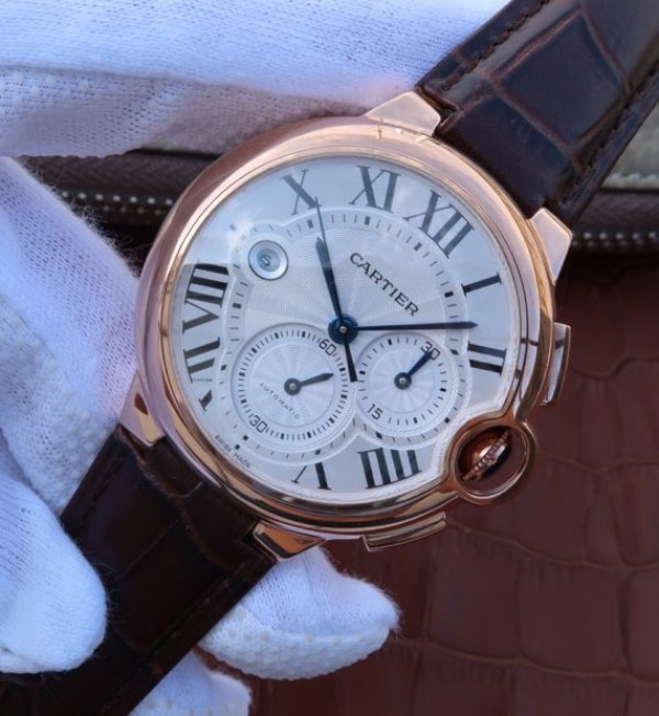 Replica Cartier Ballon Bleu De Cartier Chrono RG White Dial A8101 - Elite Watch Atelier