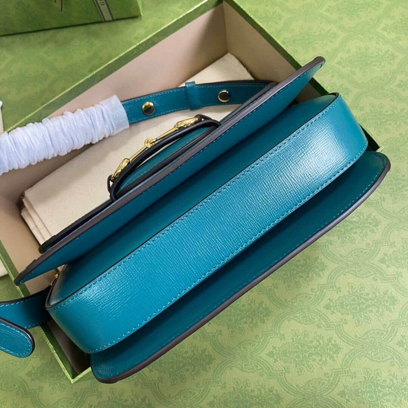 Replica Gucci Horsebit 1955 Small Shoulder Bag 602204 Blue And Green Leather1:1High-quality replica