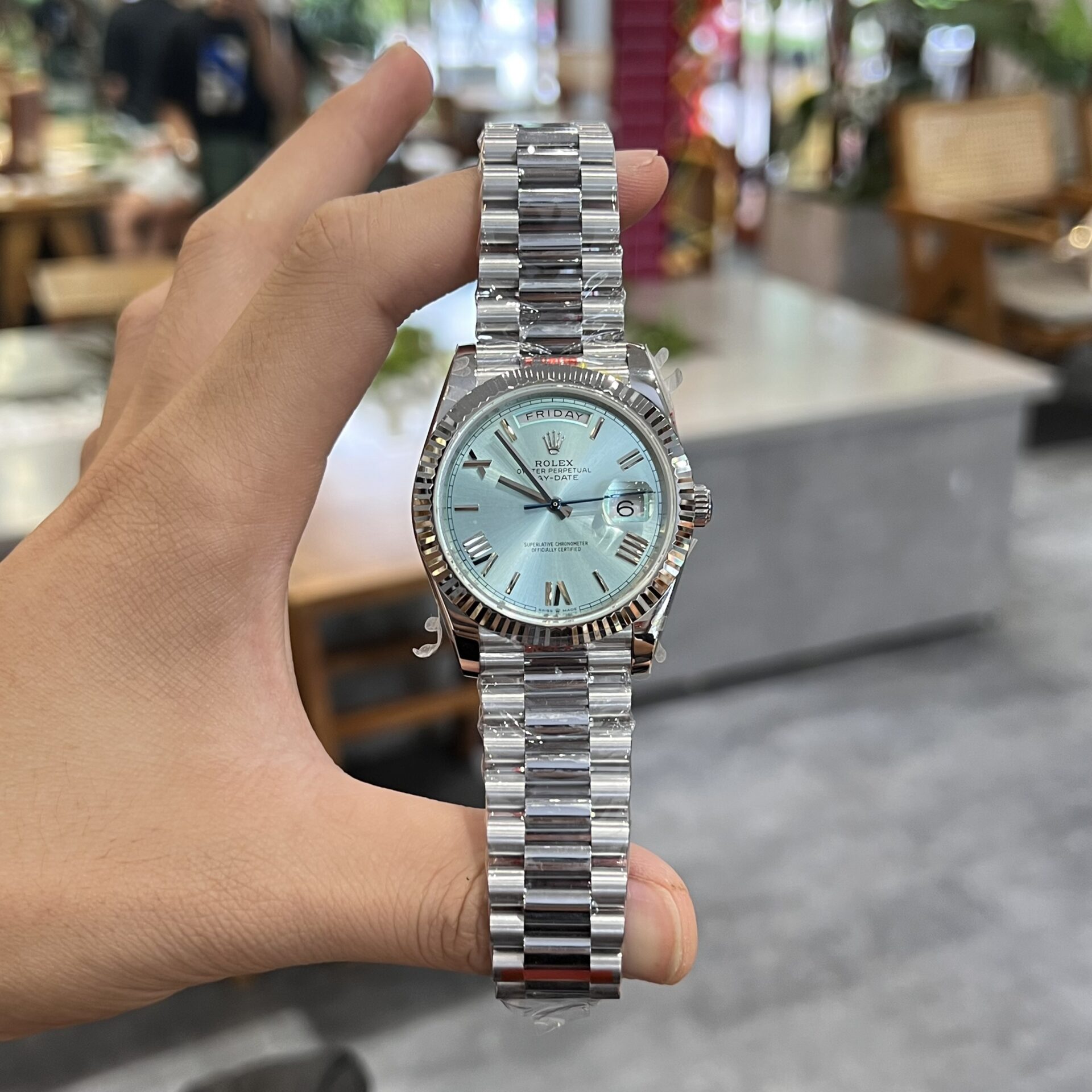 Rolex Day-Date 228236 Replica 1:1 Watch Ice Blue Dial GM Factory 40mm - Elite Watch Atelier