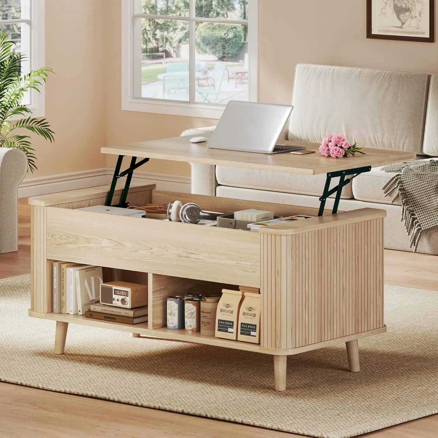 Fixwal 41" Lift Top Coffee Table with Storage, Walnut Mid Century Modern Coffee Table with Fluted Design - Image 2 Fixwal 41" Lift Top Coffee Table with Storage, Walnut Mid Century Modern Coffee Table with Fluted Design - Image 2