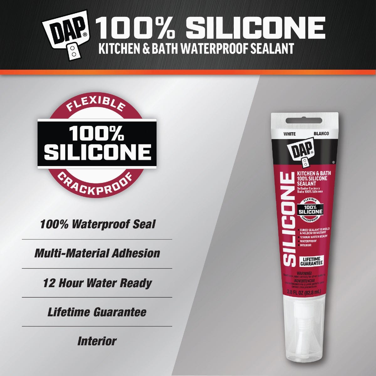 Dap 2.8 Oz. Kitchen & Bath 100% Silicone Rubber Sealant, White