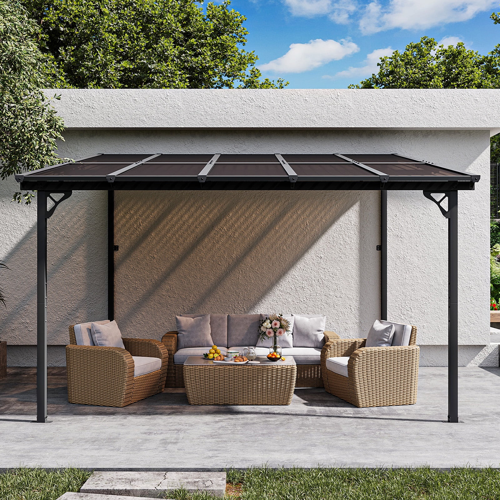 Aoxun 8' x 5' Gazebo for Patio, Gazebo Pergola with Sloped Roof, Grill Gazebo Large Wall-Mounted Heavy Duty Awnings, for Backyard, Deck, Patio - Image 21