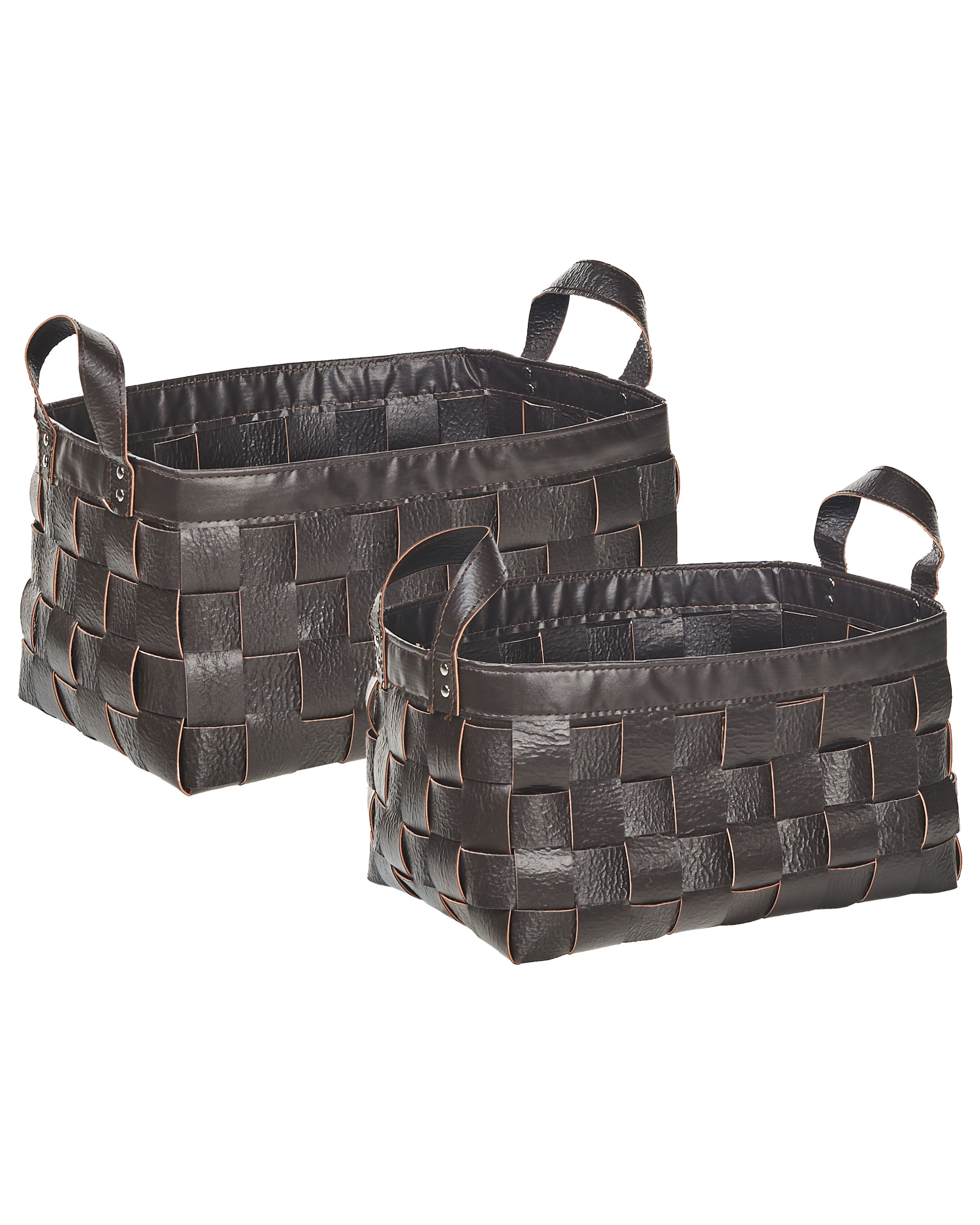 Set of 2 Baskets SIPPAR Faux Leather Dark Brown
