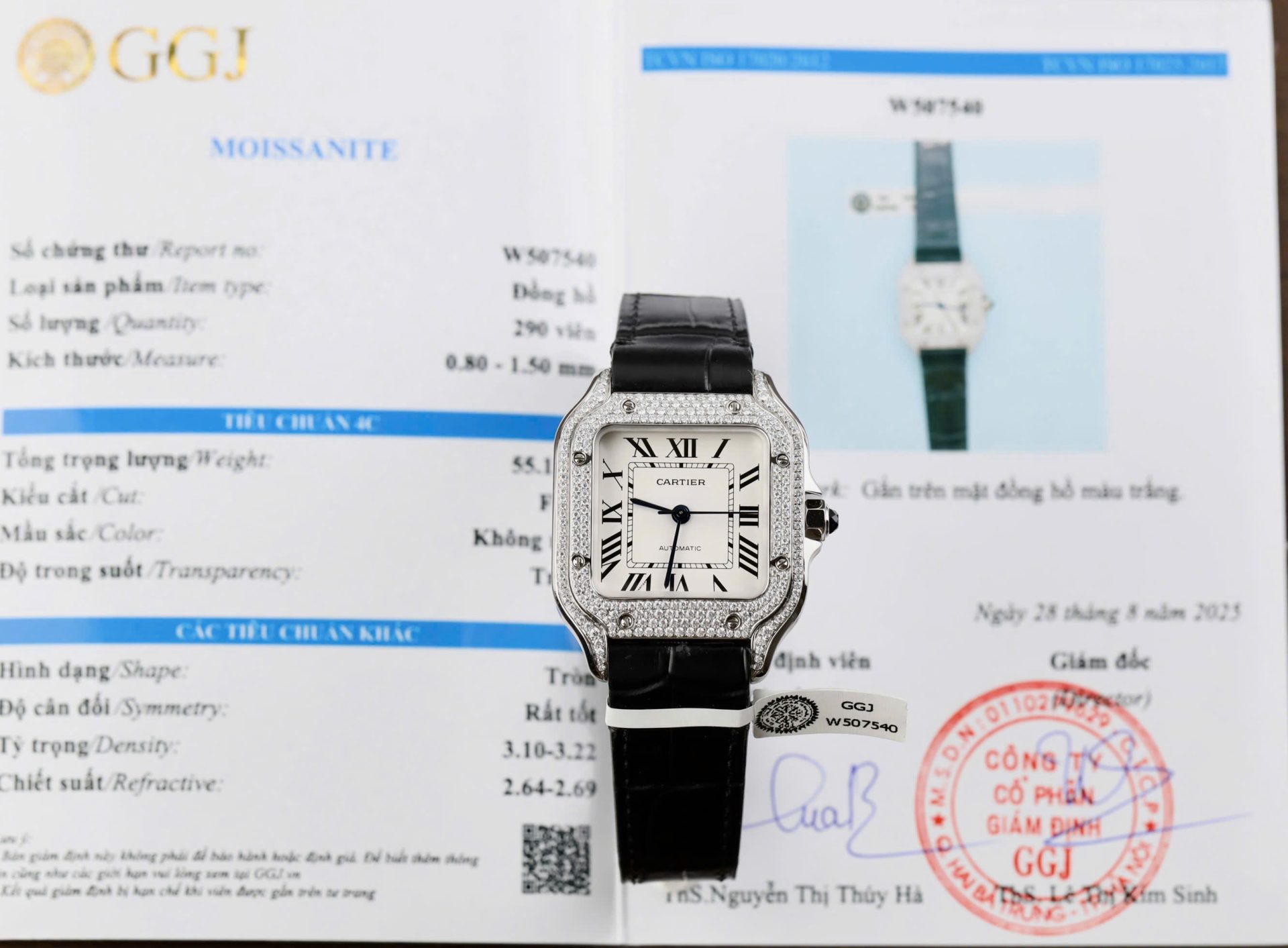 Cartier Santos Women��s White Dial Copies Watches Moissanite Diamonds Custom BV Factory 35.2mm - Top club