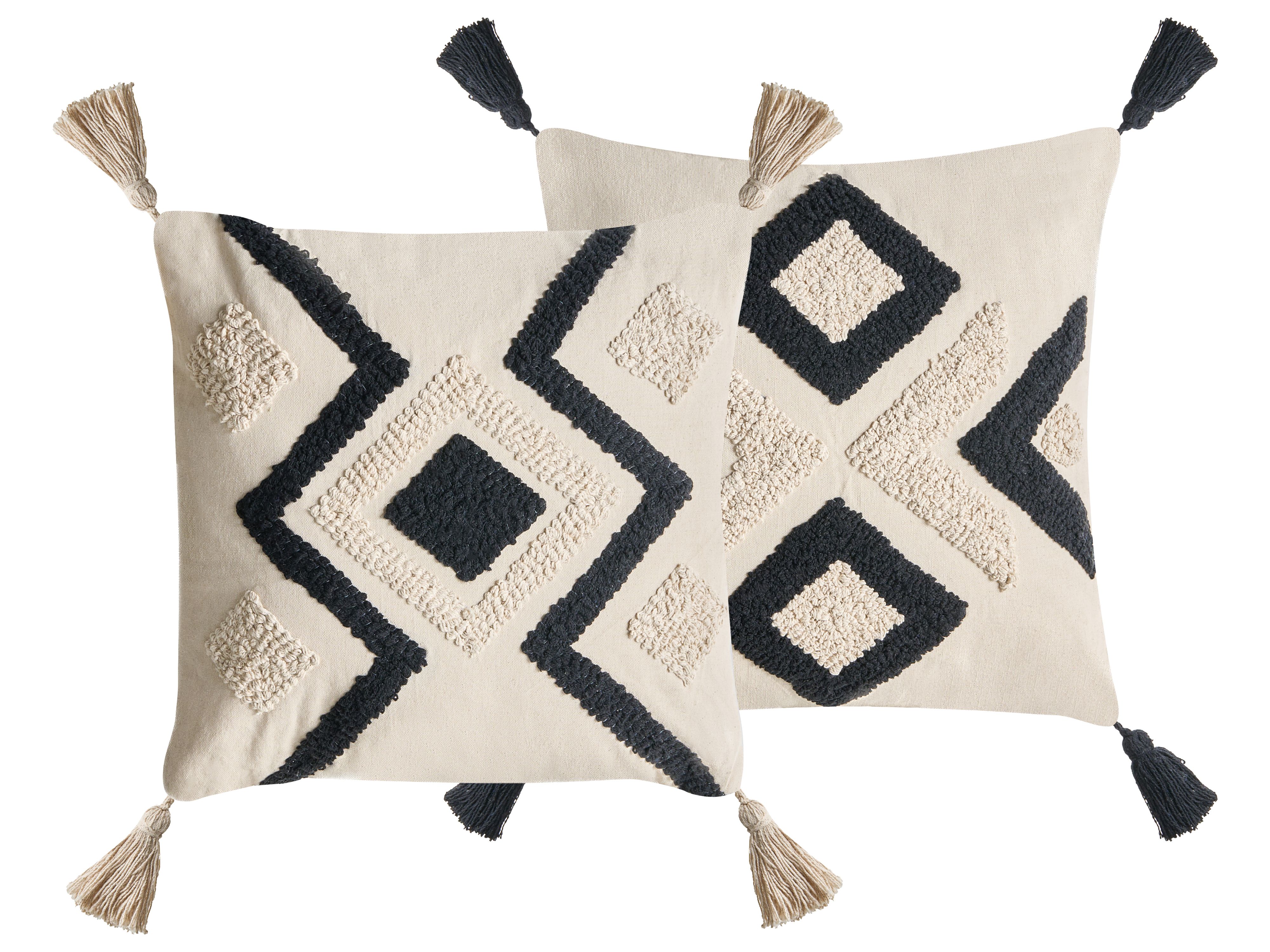 Set of 2 Decorative Cushions SARACA Cotton 45 x 45 cm Black/ Beige Geometric Pattern