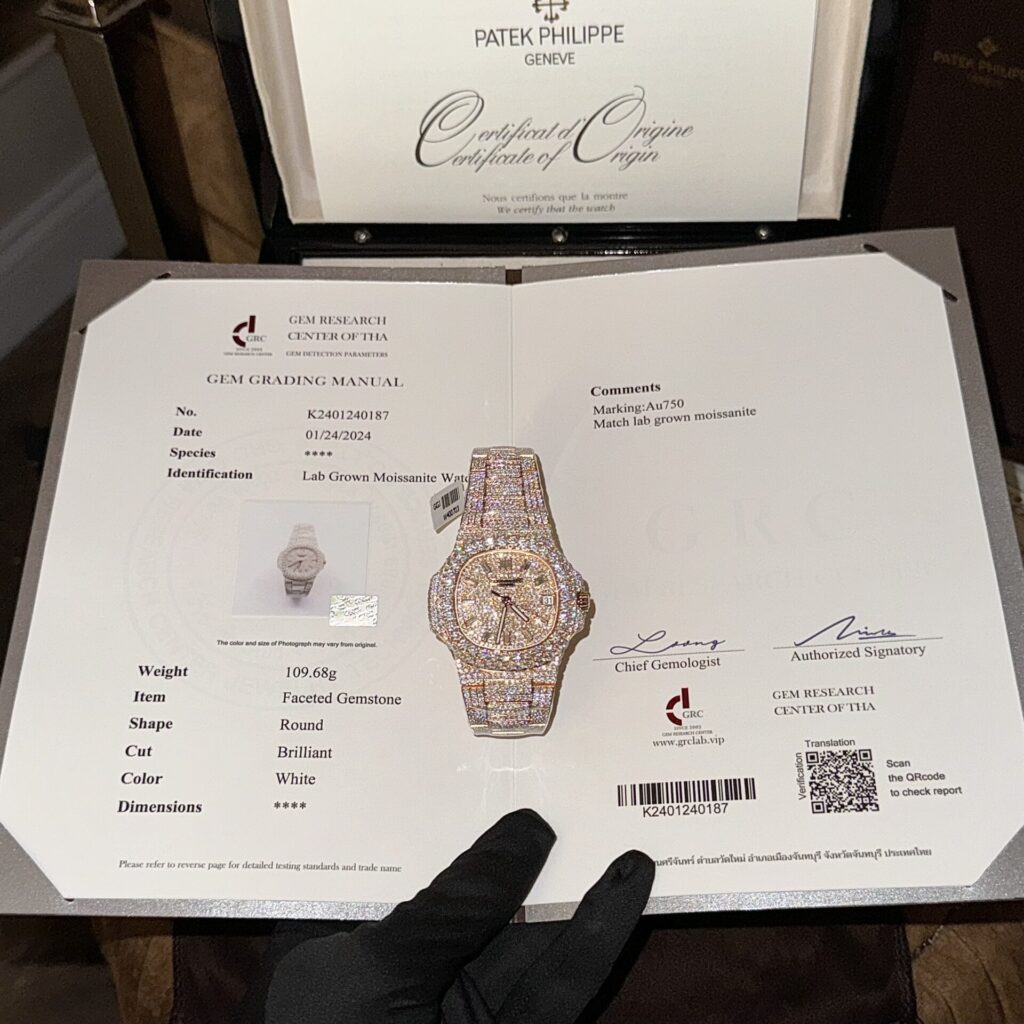 Patek Philippe Best Replica Watch Nautilus 5719 Gold Wrapped   Moissanite Diamonds Custom 40mm - Elite Watch Atelier