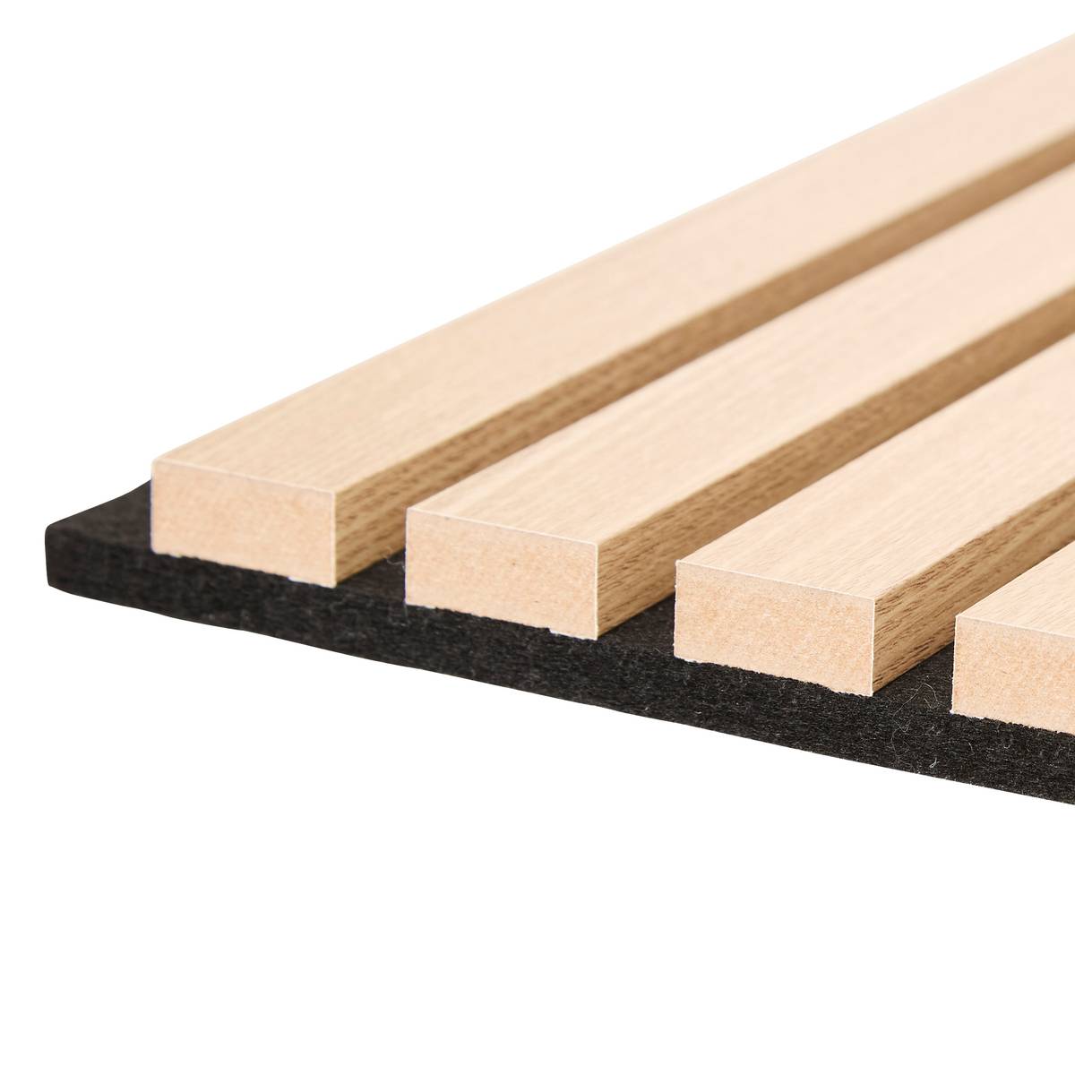 Set of 3 decorative wood slat panels Colva Light oak effect, Black background, 30x30 cm