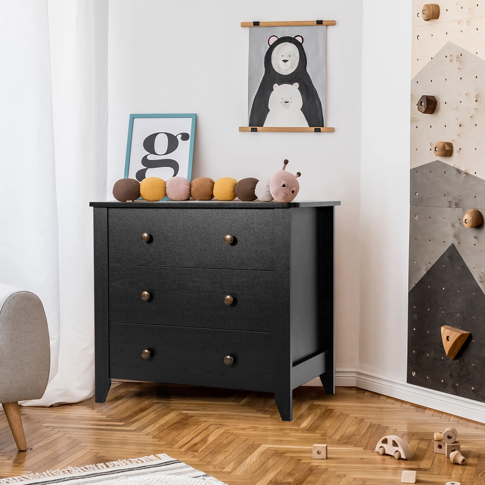 Gymax 3 Drawer Dresser Chest of Drawers Bedside Table for Living Room Bedroom Espresso - Image 12
