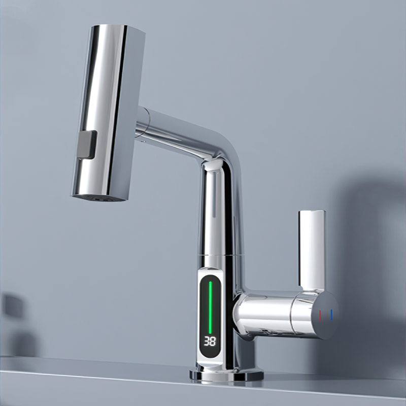Slimme Digitale Keukenkraan met LED Temperatuurweergave – 360° Draaibaar Koper Kraan voor Keuken en Badkamer