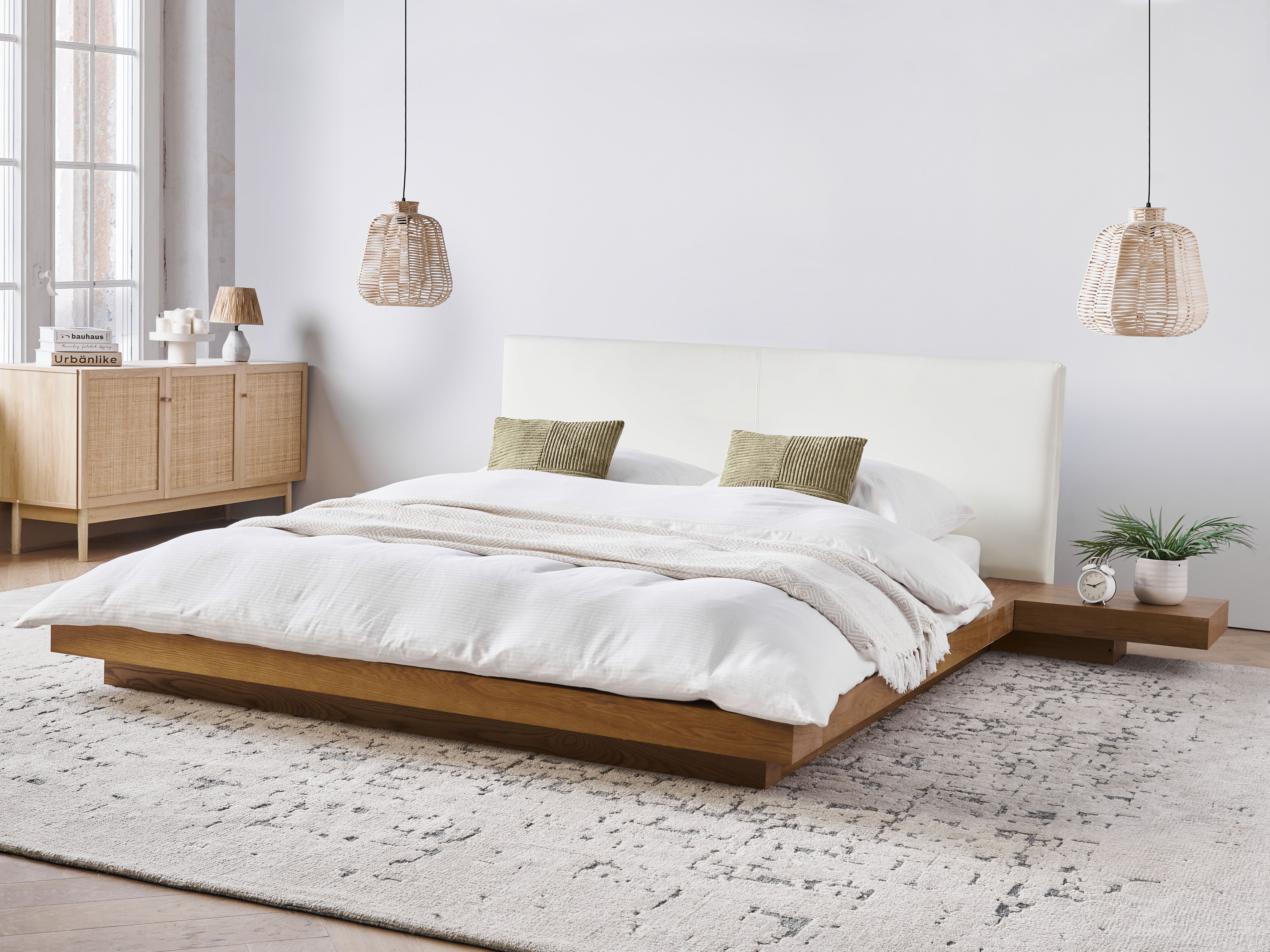 Waterbed Faux Leather ZEN 160 x 200 cm (EU King Size) Natural Ash Wood
