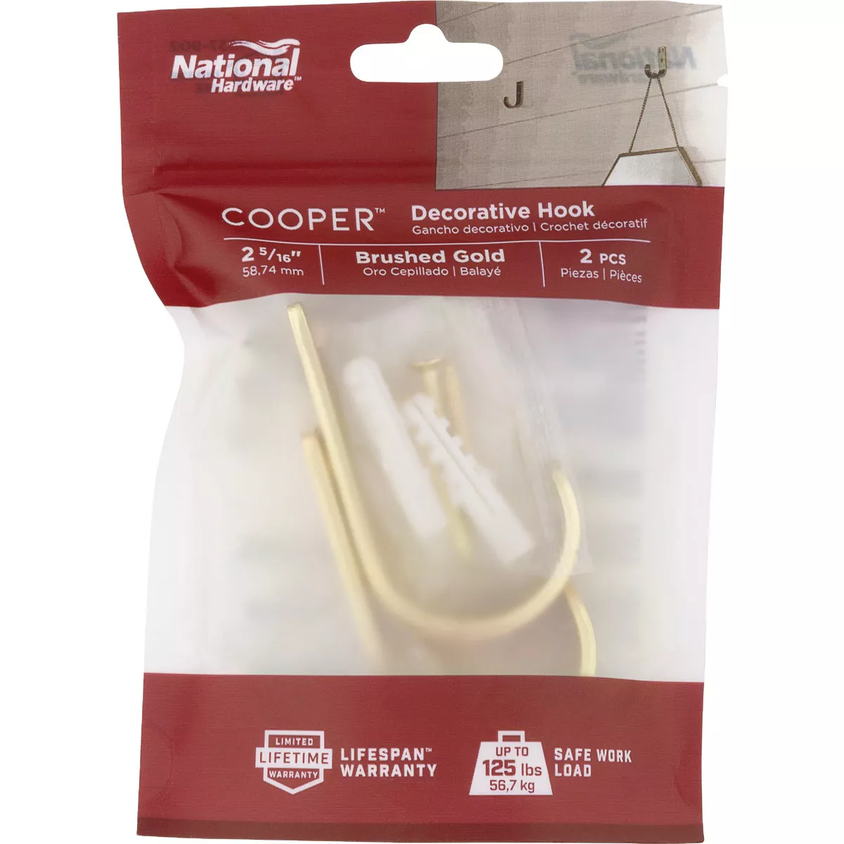 National Hardware 2-5/16 In. Brushed Gold Cooper Multipurpose Hook (2-Pack)