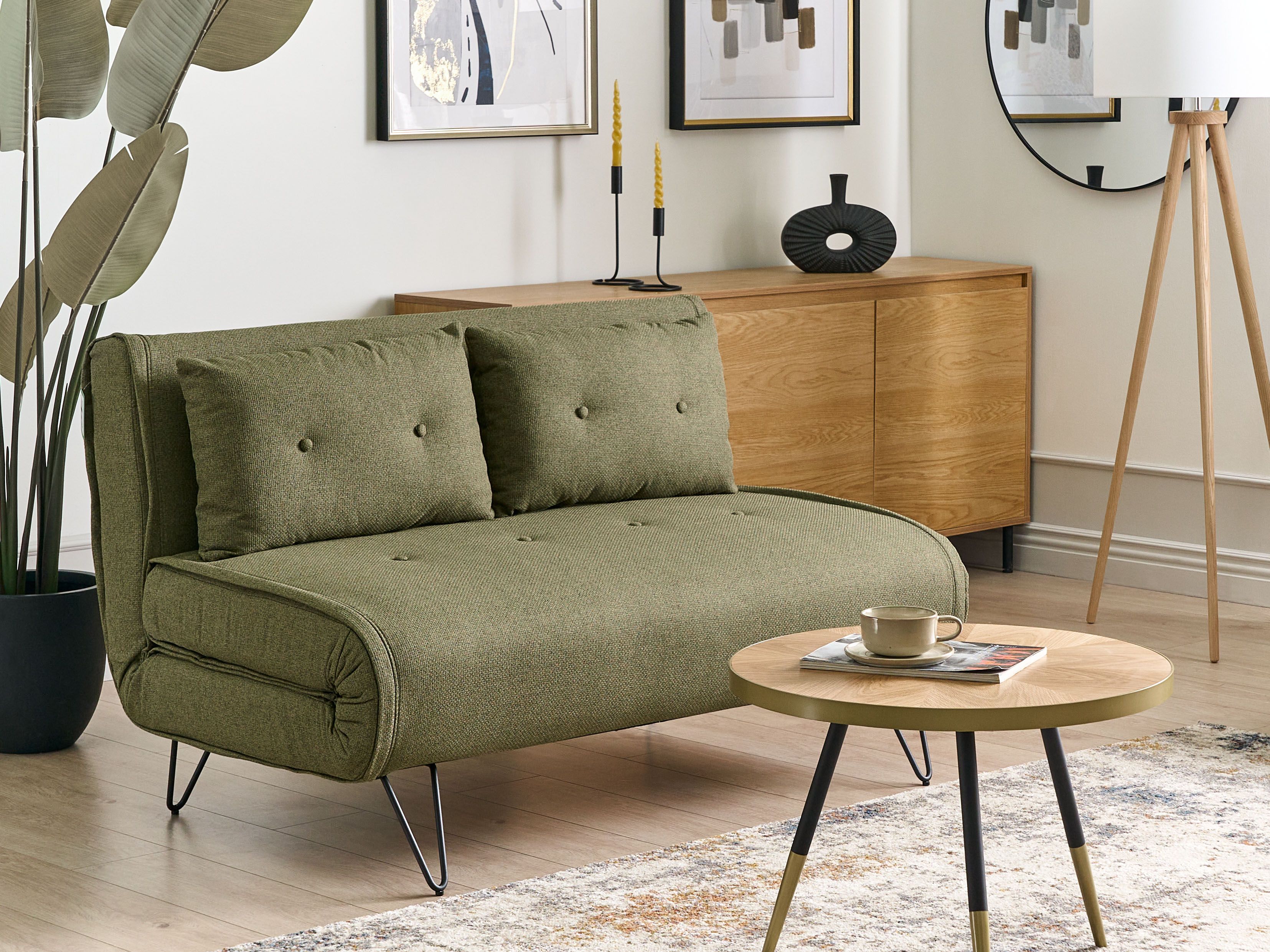 Sofa Bed 2 Seater VESTFOLD Fabric Olive Green