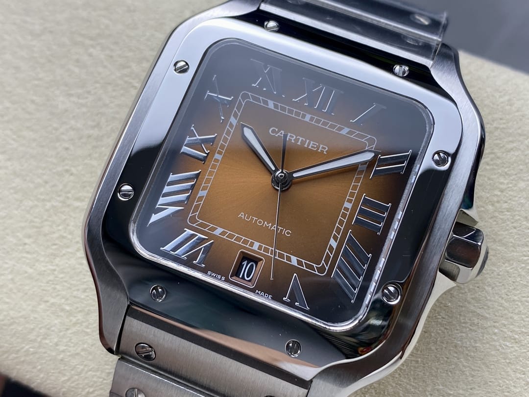 Fake Cartier Watch Santos de Cartier Large Steel Brown Dial WSSA0064-TW(1:1 replica) - Top club
