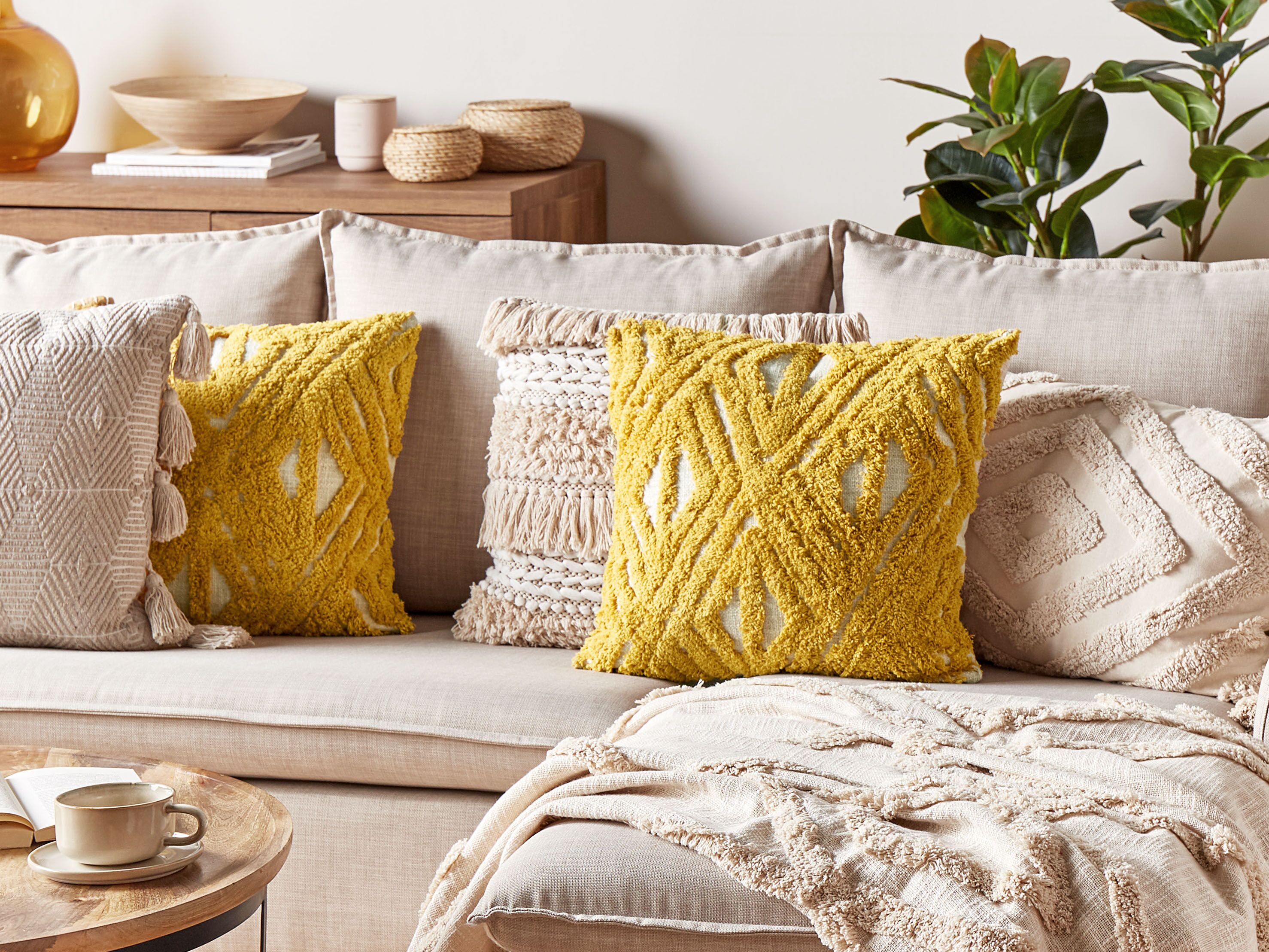 Throw Cushion ALCEA Cotton 45 x 45 cm Yellow Geometric Pattern