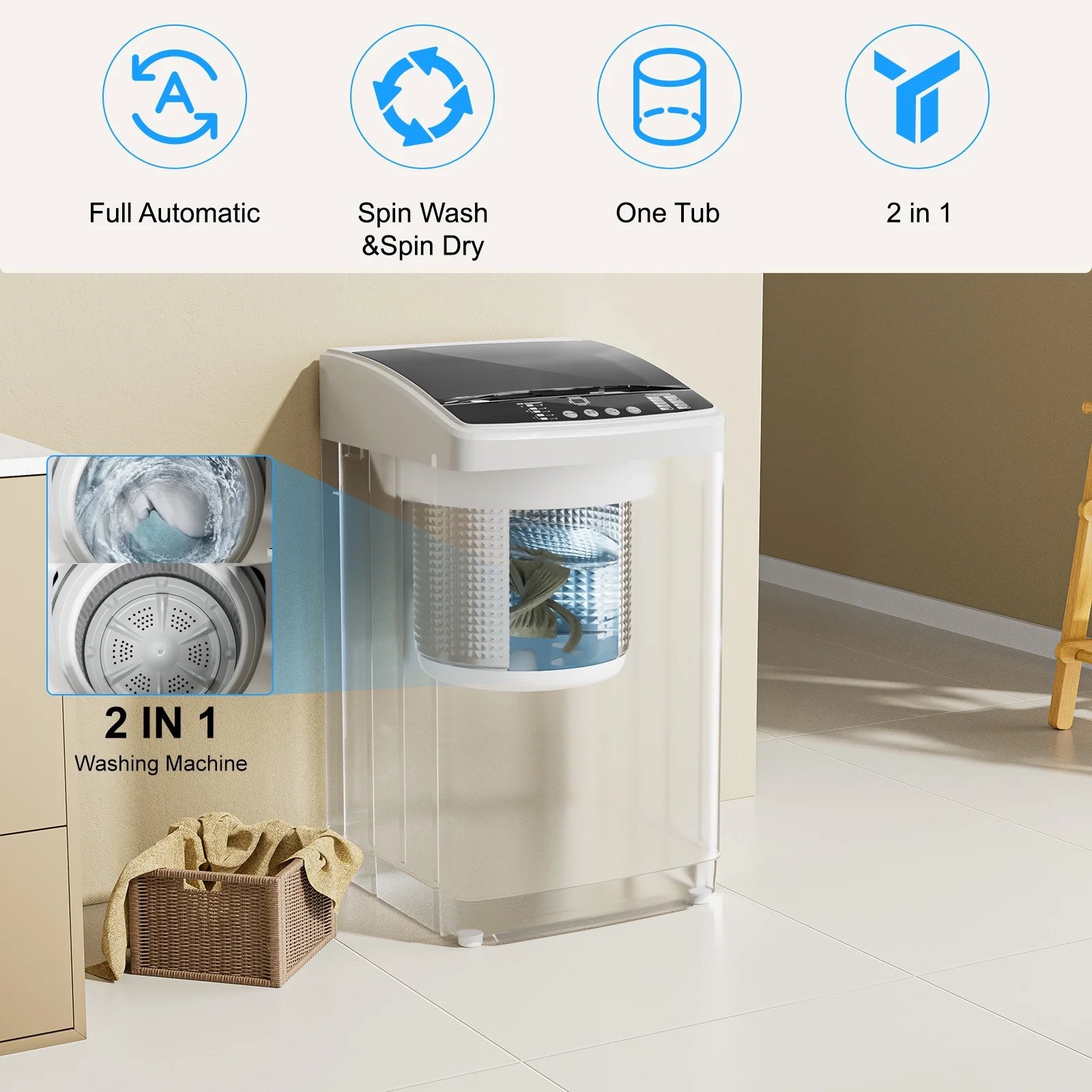 TABU Washer and Dryer Set, 17.6LBS Full Automatic Washing Machine & 8.8LBS Portable Dryer (Gray&White) - Image 21