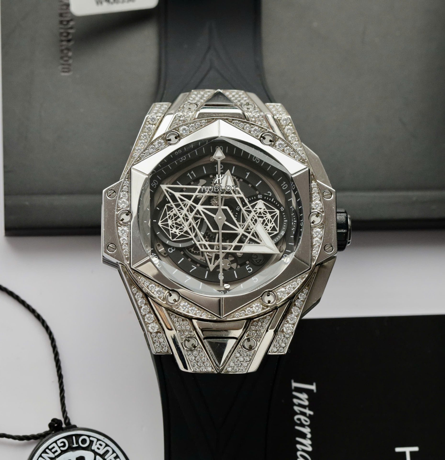 Hublot Big Bang Sang Bleu II Replica Watch Custom Moissanite Diamonds 44mm - Elite Watch Atelier