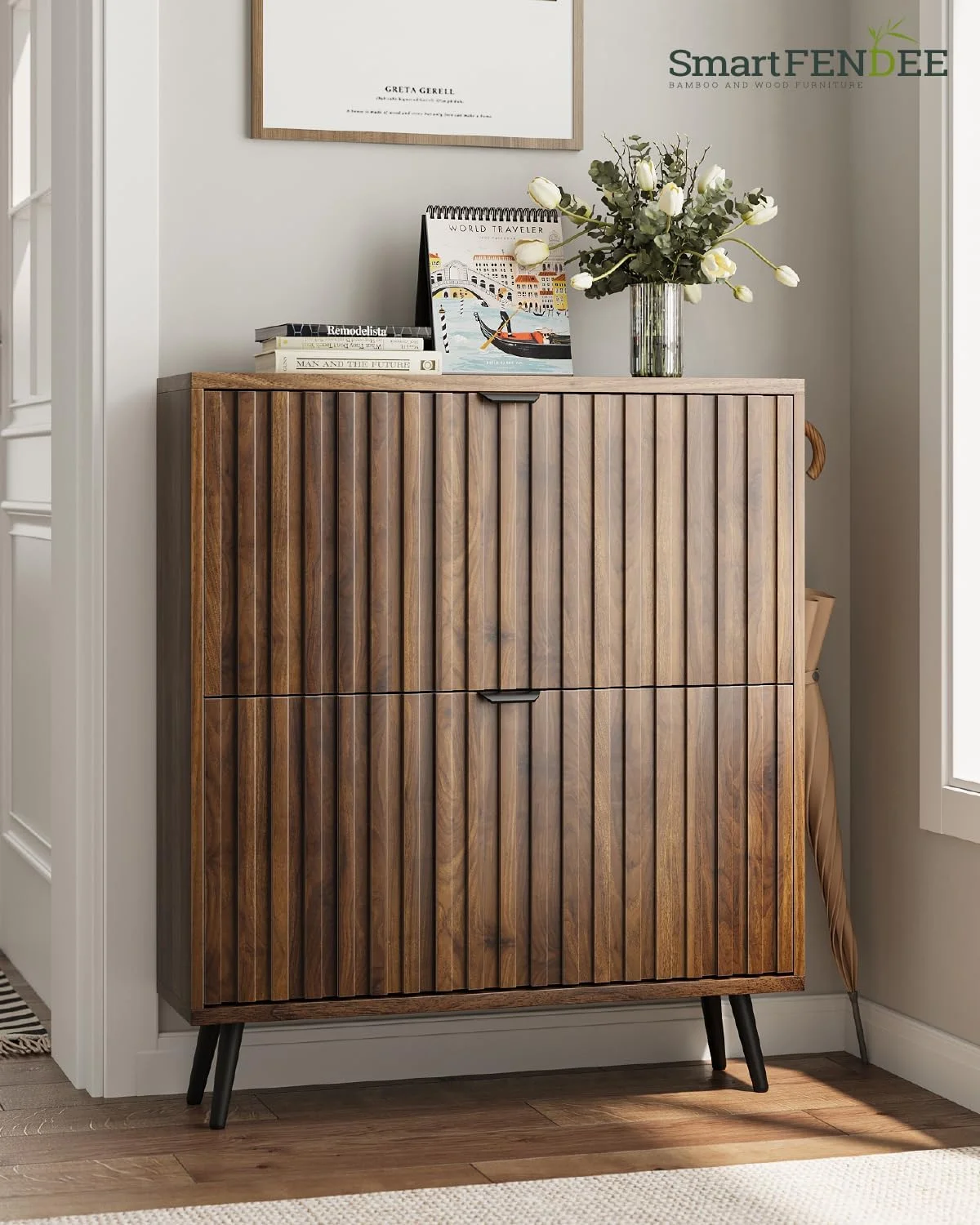 Smart FENDEE Shoe Cabinet with 2 Flip Drawers Freestanding 24 Pair Shoe Storage Cabinet for Entryway - Image 6