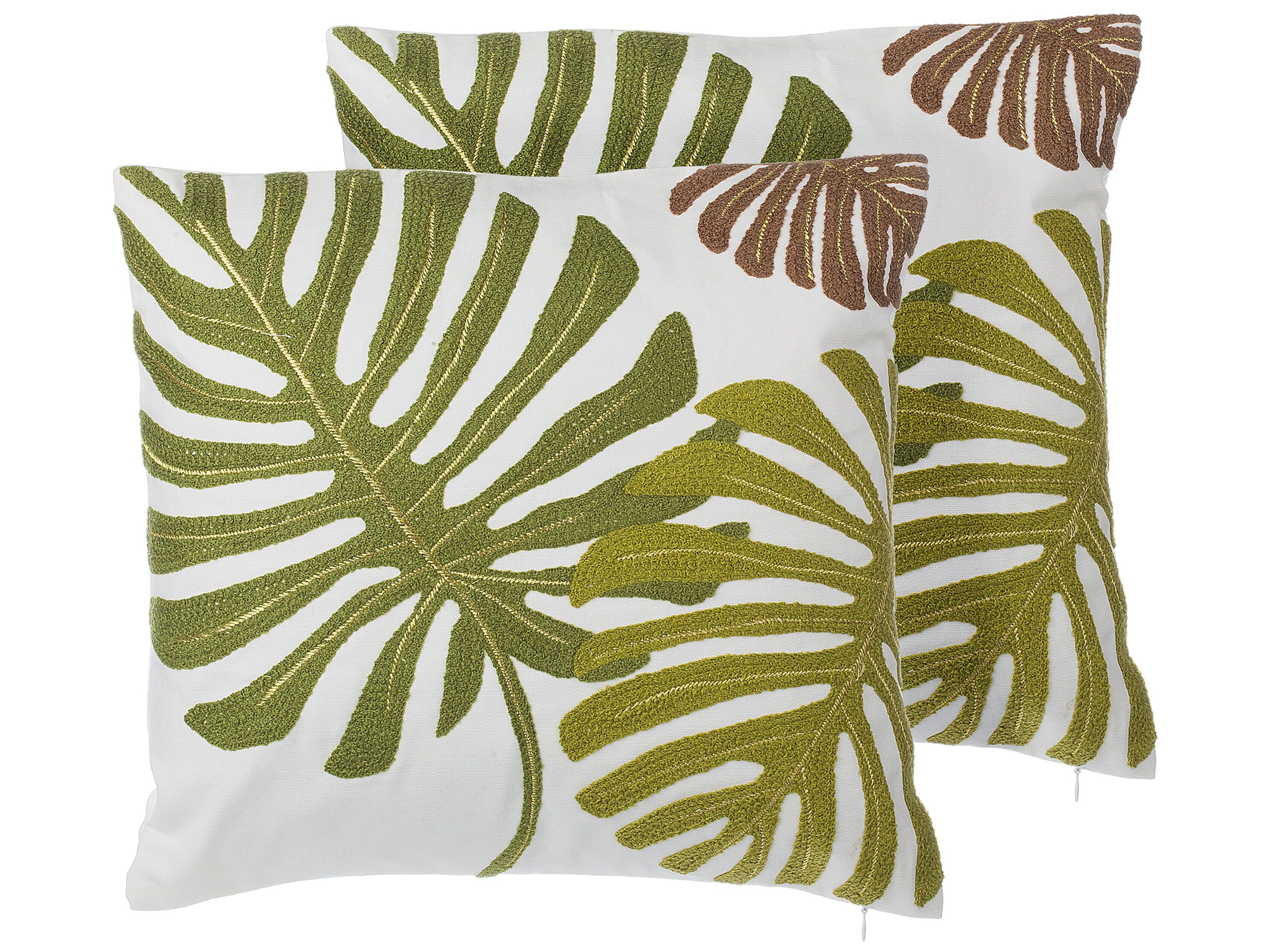 Set of 2 Decorative Cushions ZENOBIA Cotton 45 x 45 cm Dark Green Plant Pattern