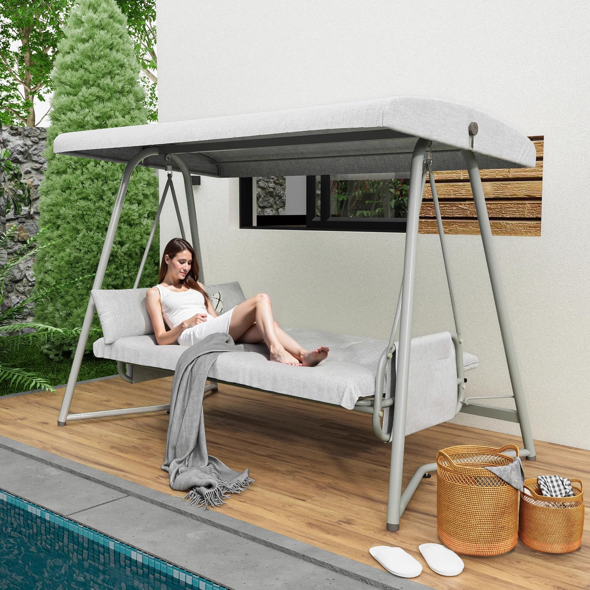 TQKVIPI 4 Person Outdoor Porch Swing Bed With Adjustable Backrest Canopy - 800 lbs Capacity - Image 5 TQKVIPI 4 Person Outdoor Porch Swing Bed With Adjustable Backrest Canopy - 800 lbs Capacity - Image 5