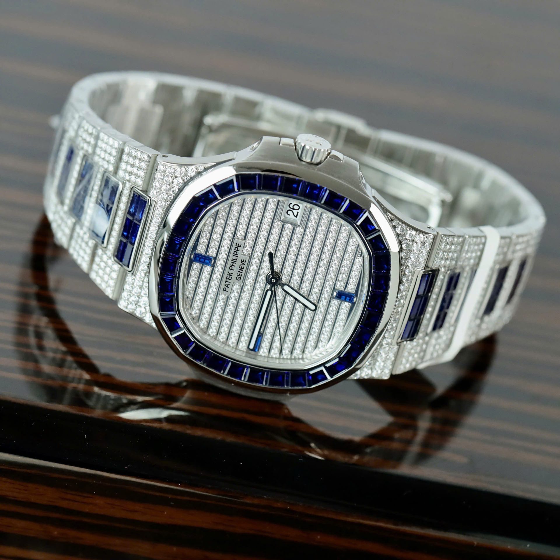 Patek Philippe Nautilus 5719 Best Copies Watch Diamonds Moissanite   Sapphire Baguette Custom 40mm - Top club