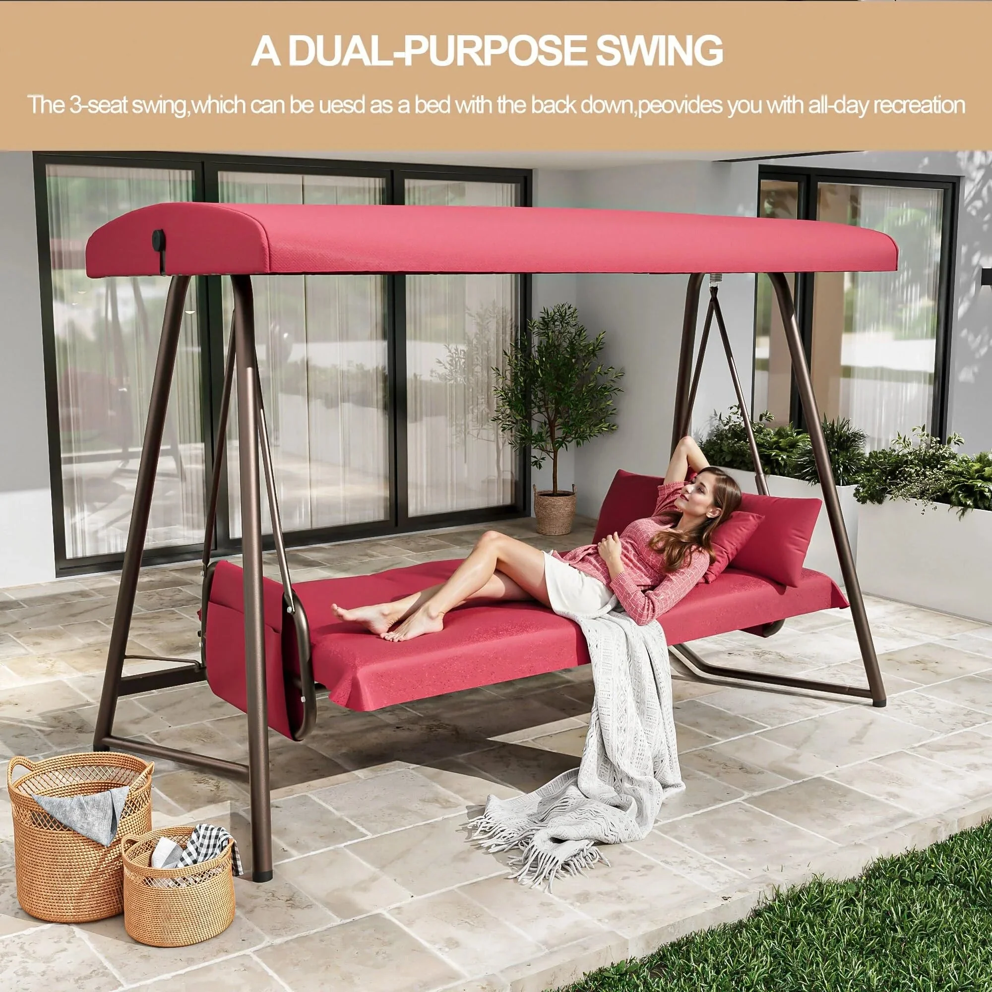 TQKVIPI 4 Person Outdoor Porch Swing Bed With Adjustable Backrest Canopy - 800 lbs Capacity - Image 12 TQKVIPI 4 Person Outdoor Porch Swing Bed With Adjustable Backrest Canopy - 800 lbs Capacity - Image 12