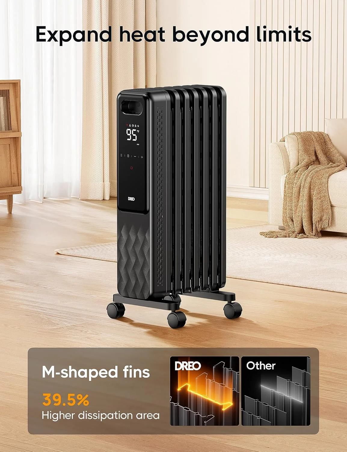 Dreo Oil Filled Radiator, Electric Radiant Heaters for indoor use Large Room with Remote Control, Child Lock, 4 Modes, Overheat & Tip-Over Protection, 24h Timer, Digital Thermostat, Quiet, 1500W - Image 6