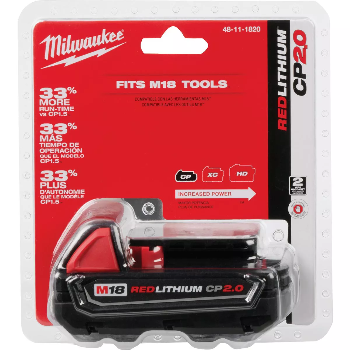 Milwaukee M18 REDLITHIUM Lithium-Ion CP 2.0 Ah Compact Battery Pack