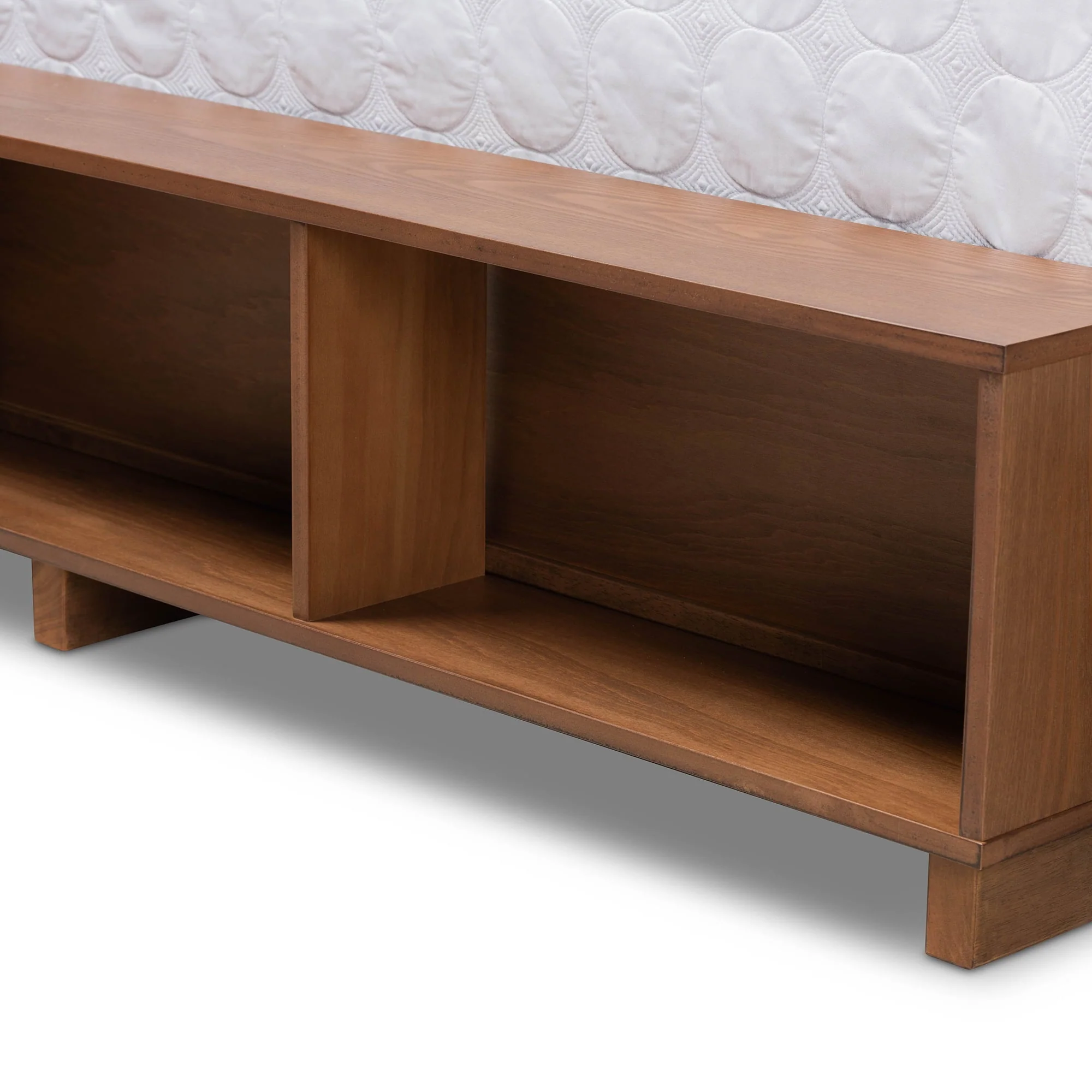 Baxton Studio Alba Modern Transitional Ash Walnut Brown Finished Wood Queen Size 4-Drawer Platform Storage Bed with Built-In Shelves