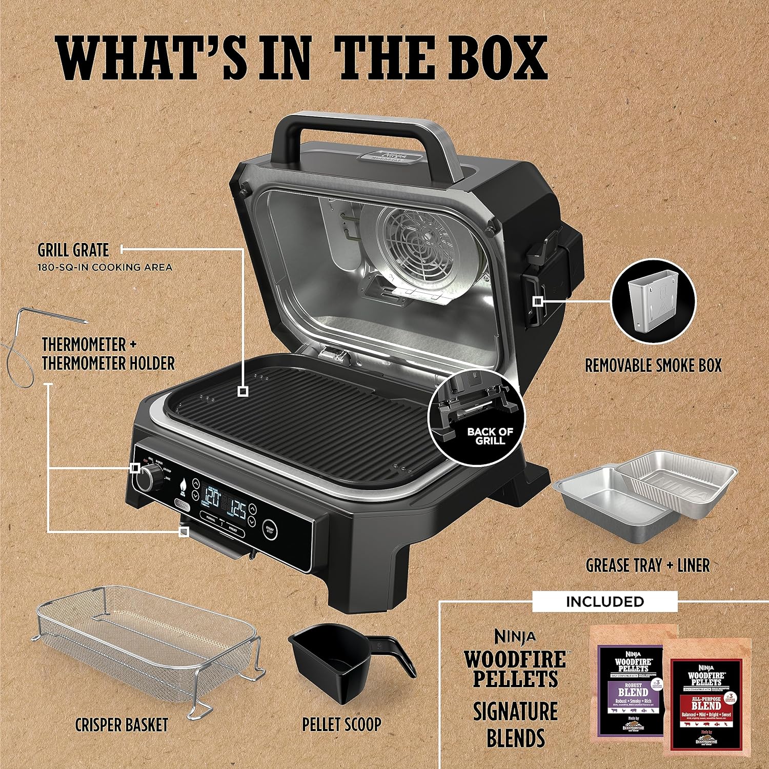 Ninja 7-in-1 Portable Electric Outdoor Grill And Smoker With Thermometer, Grey - OG751BRN - Image 20 Ninja 7-in-1 Portable Electric Outdoor Grill And Smoker With Thermometer, Grey - OG751BRN - Image 20
