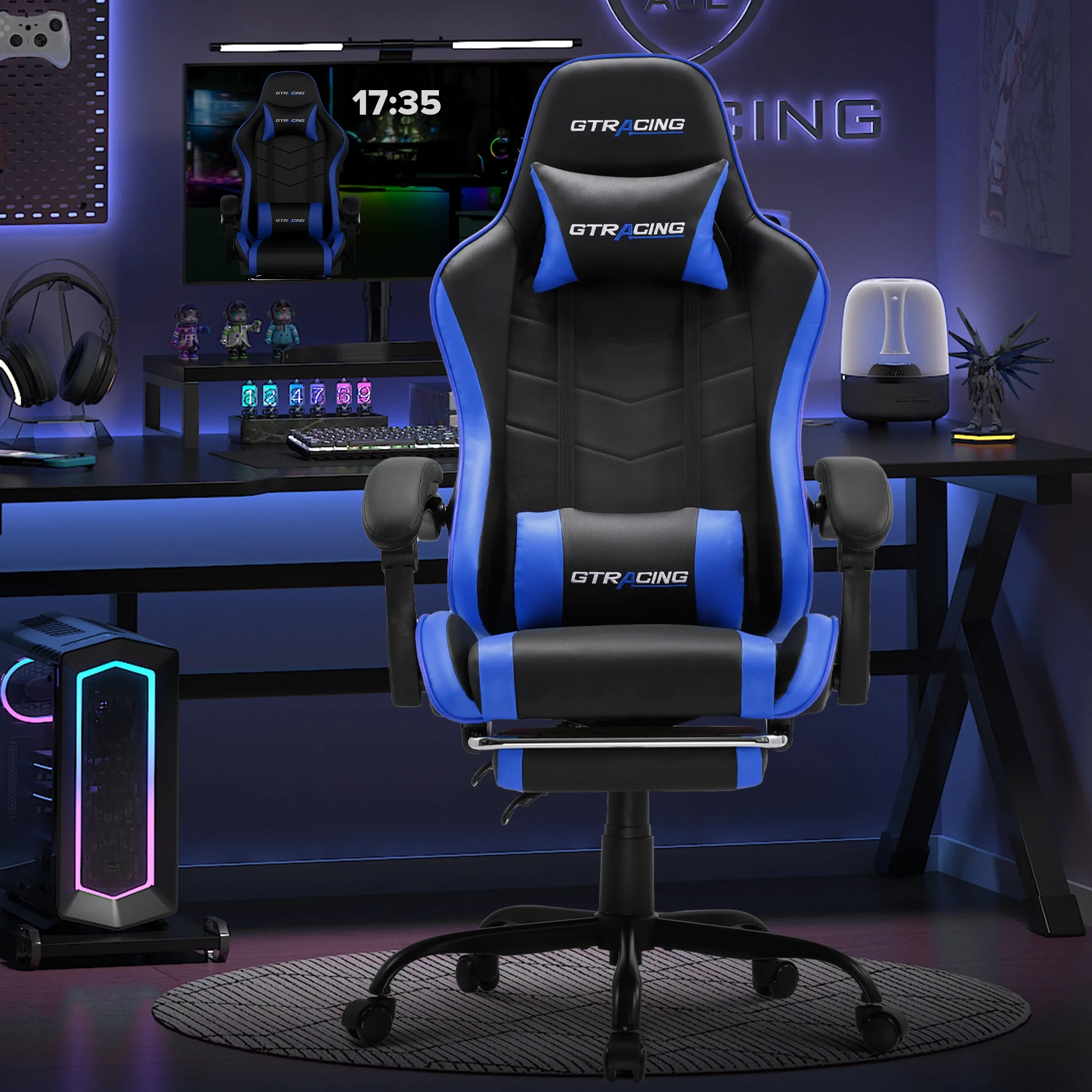 GTRACING GTWD-200 Ergonomic Gaming Chair with Adjustable Pillows and Footrest , White - Image 15