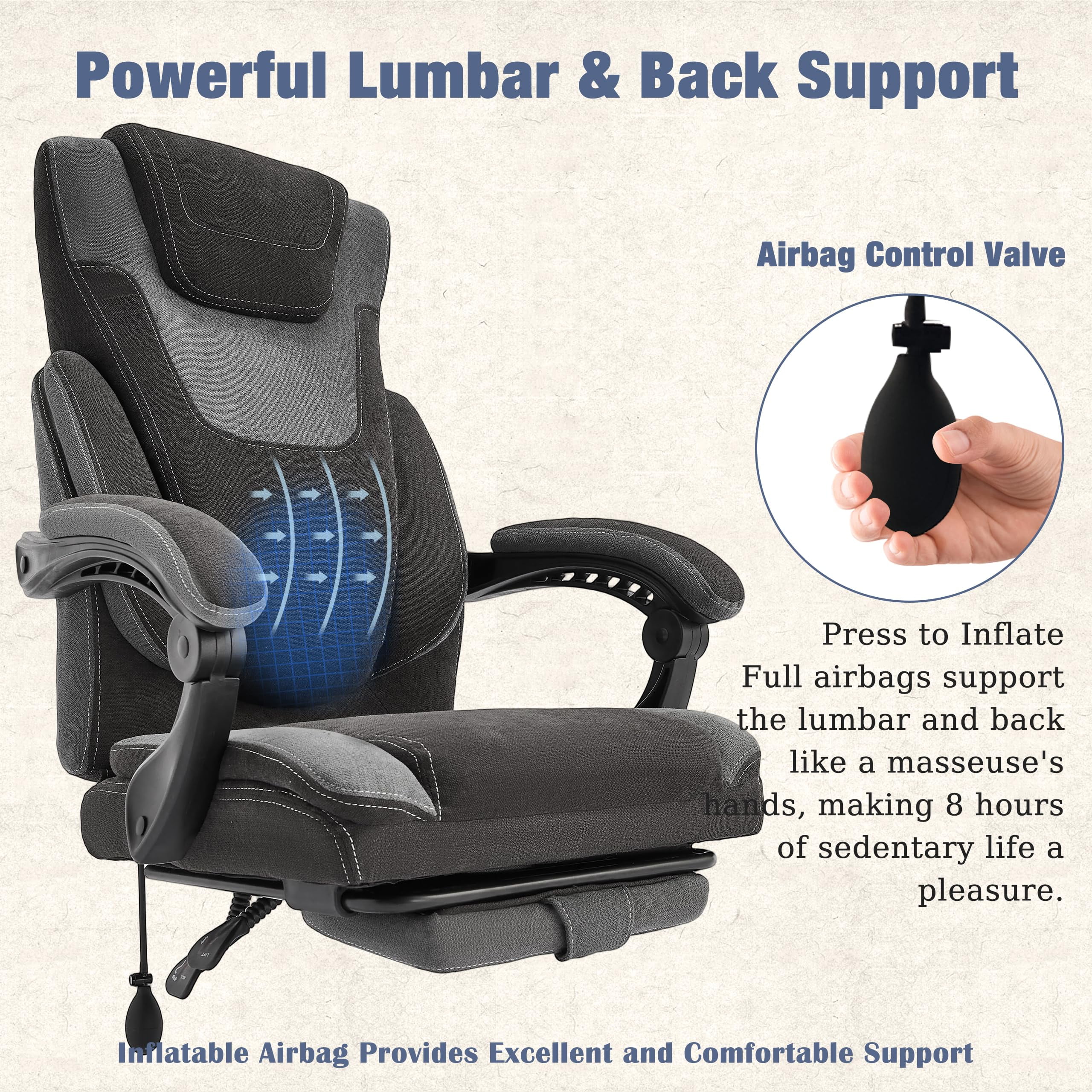 JONPONY Big and Tall Office Chair 400lbs, Executive Reclining Office Chairs with Footrest, High Back Home Office Chair Thick Padded Armrests, Ergonomic Adjustable Lumbar Support, PinkWhite - Image 29