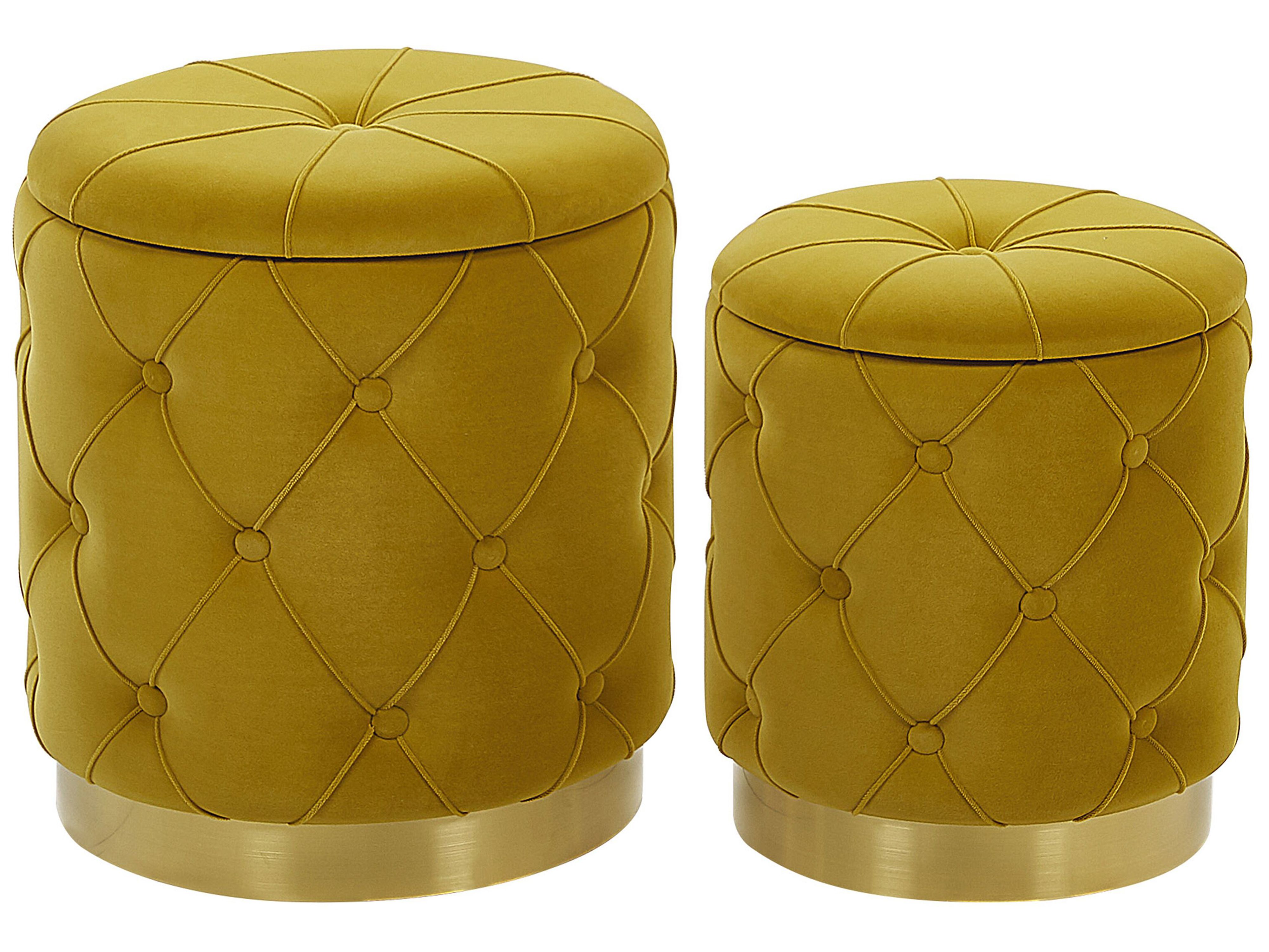 Set of 2 Storage Pouffes PUEBLO Velvet Mustard