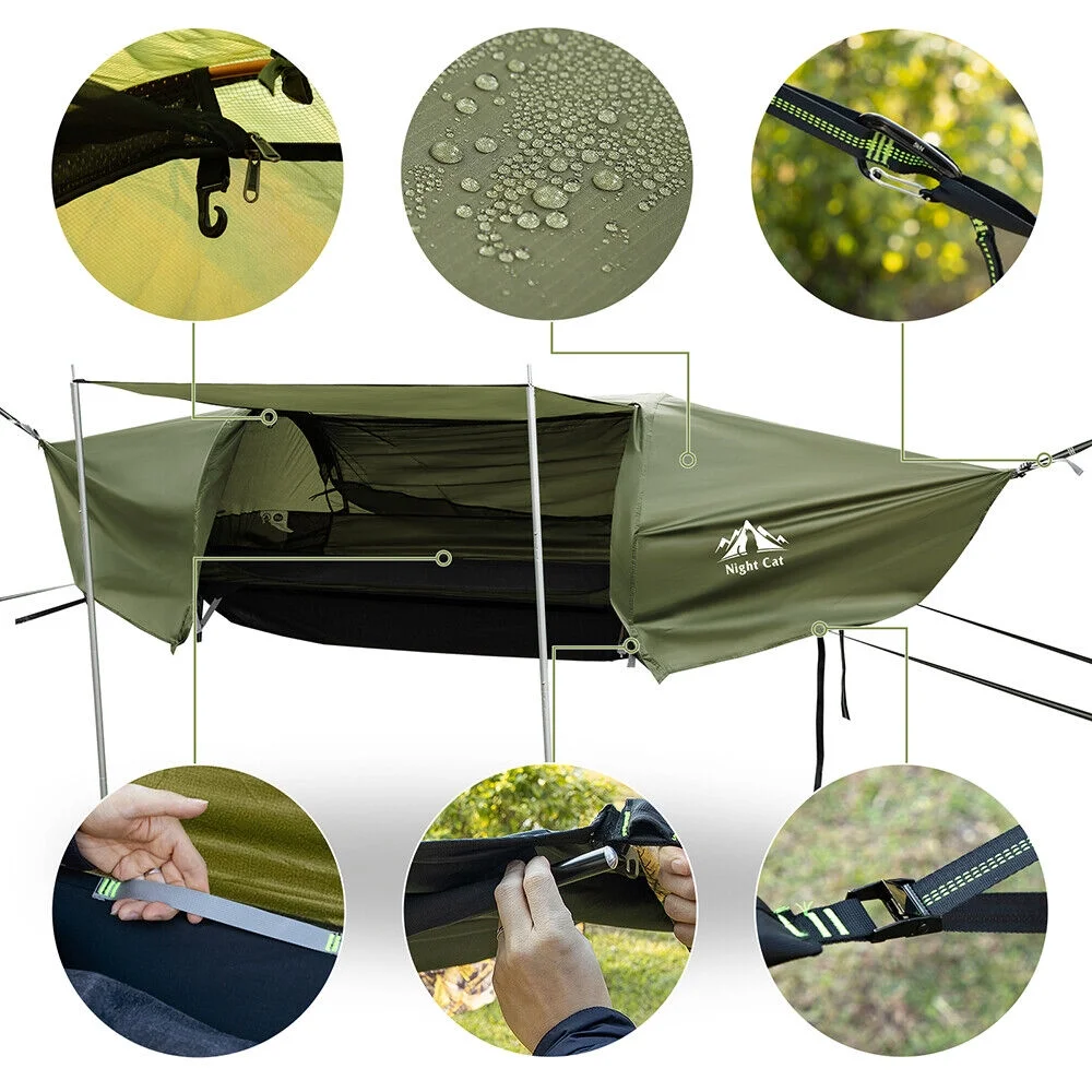 Lay Flat Hammock Tent Camping Hammock Tent with Mosquito Net Hanging Bed Armygreen - Image 5