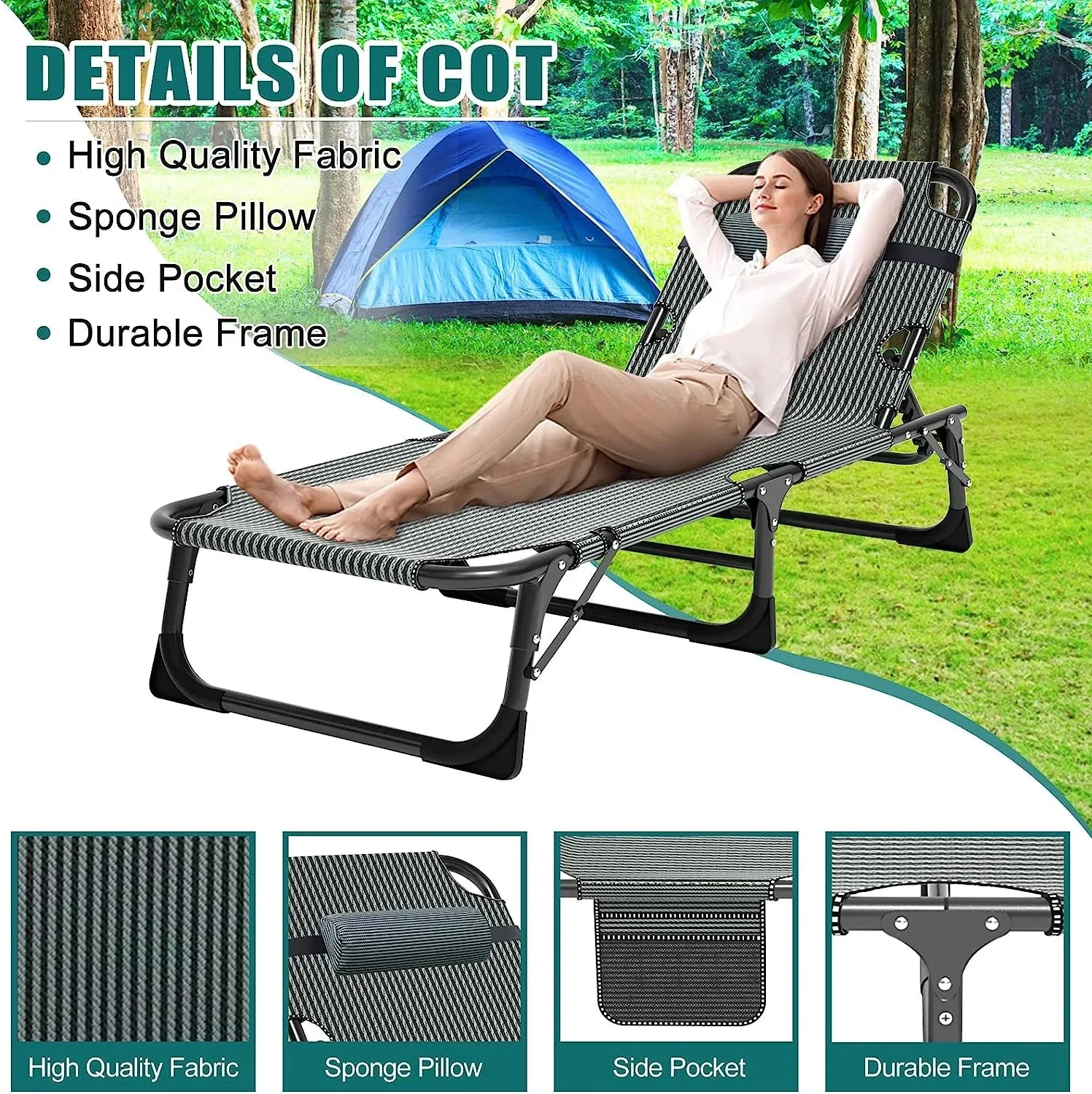 Slsy 5-Position Adjustable Folding Lounge Chair And Cot - 75.2" x 25.6" x 11.8" - Image 62 Slsy 5-Position Adjustable Folding Lounge Chair And Cot - 75.2" x 25.6" x 11.8" - Image 62