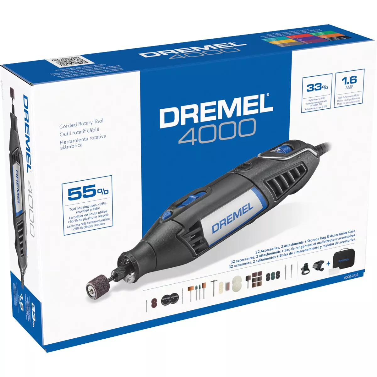 Dremel 4000 1.6-Amp Variable Speed Electric Rotary Tool Kit (32) Accessories & (2) Attachments