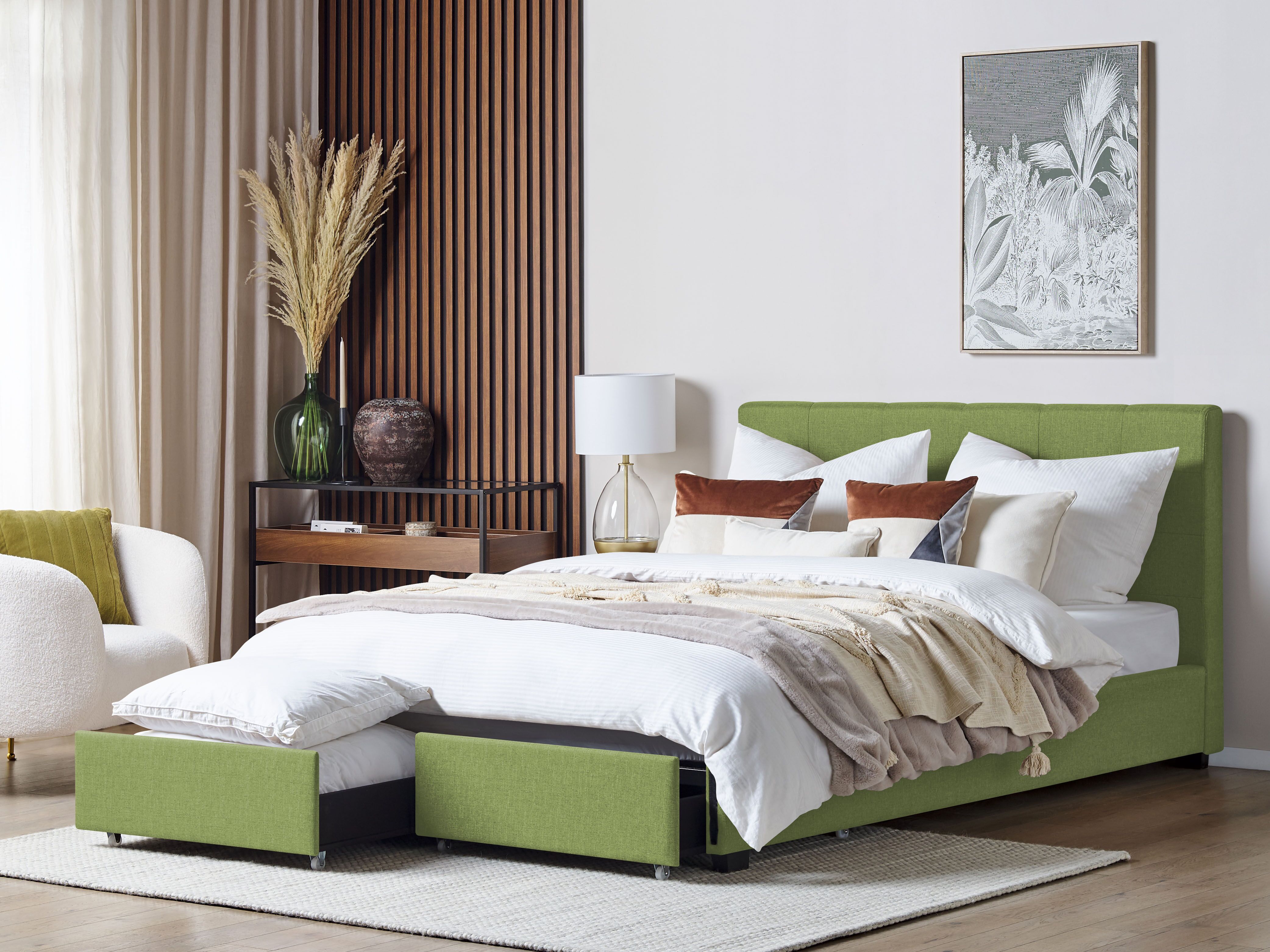 Bed with Storage Drawers Fabric LA ROCHELLE 180 x 200 cm (EU Super King) Green