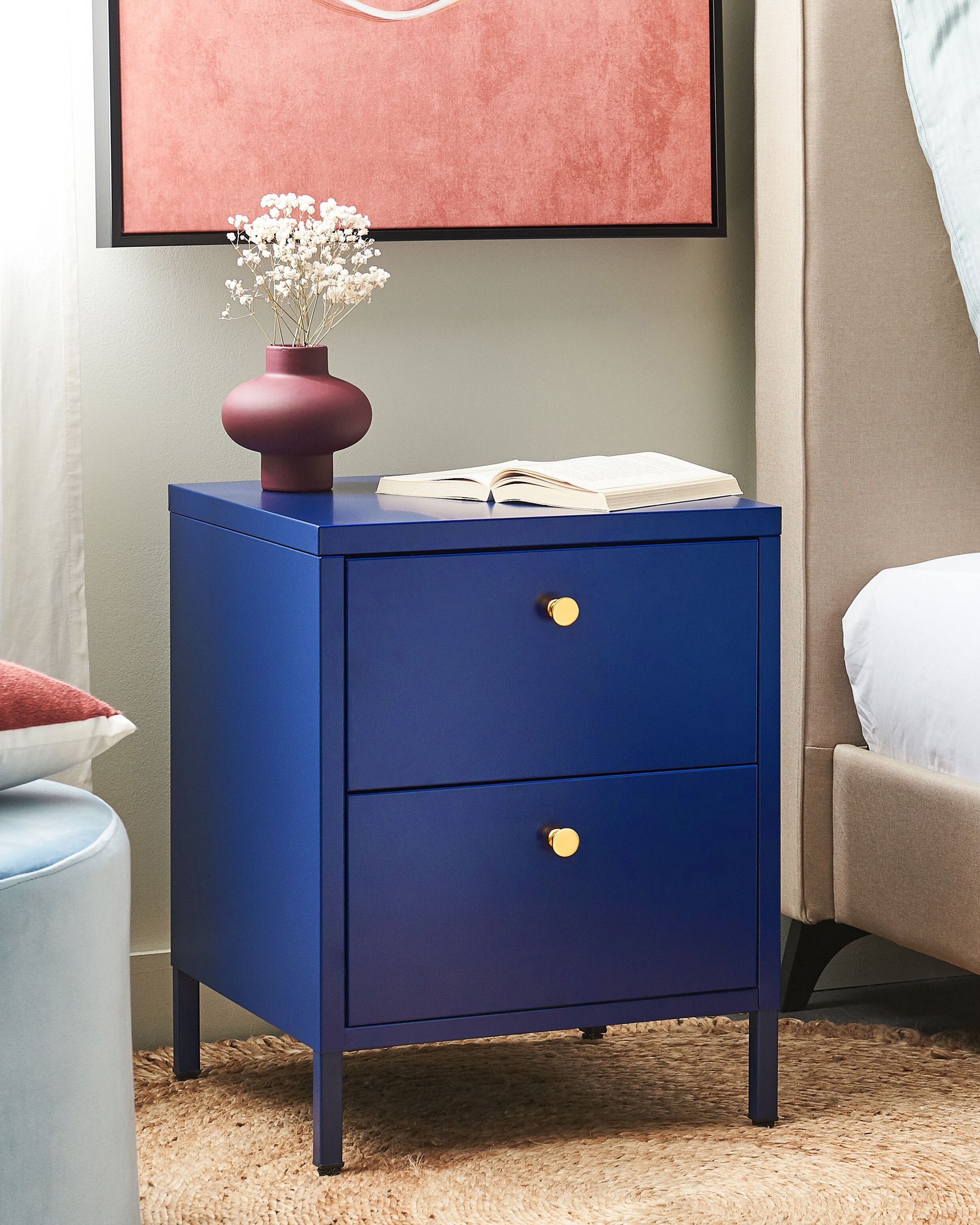 2 Drawer Bedside Table KYLEA Metal Navy Blue